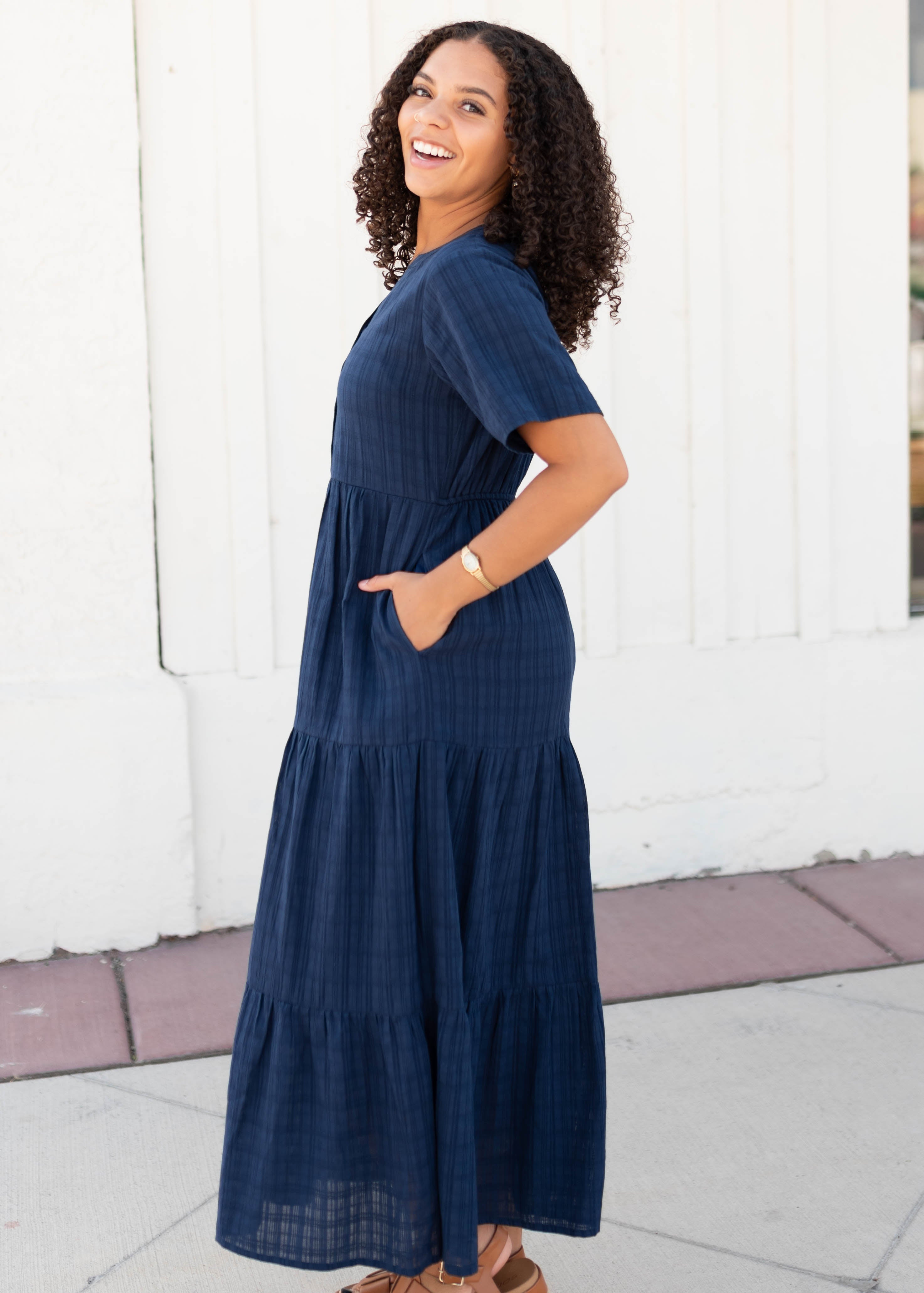 Caroline Navy Button Up Dress