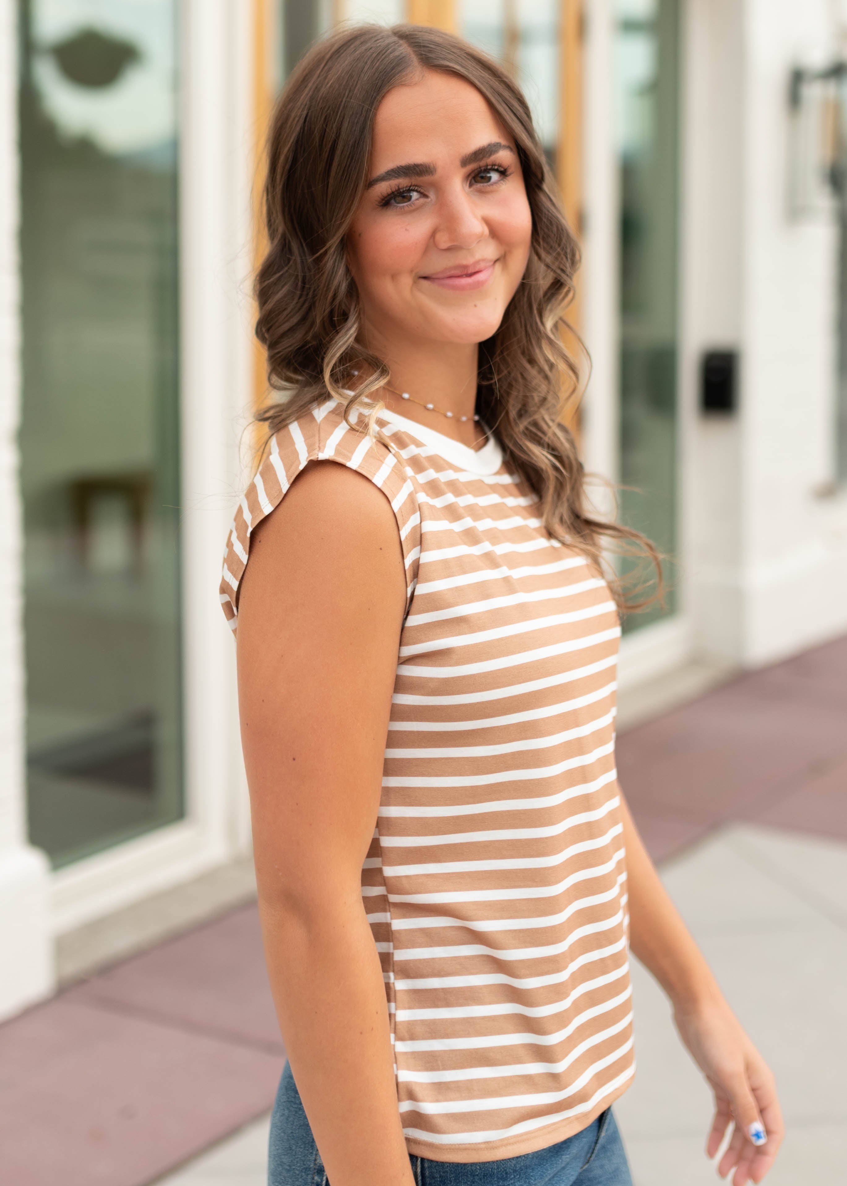 Carolyn Mustard & White Striped Tank