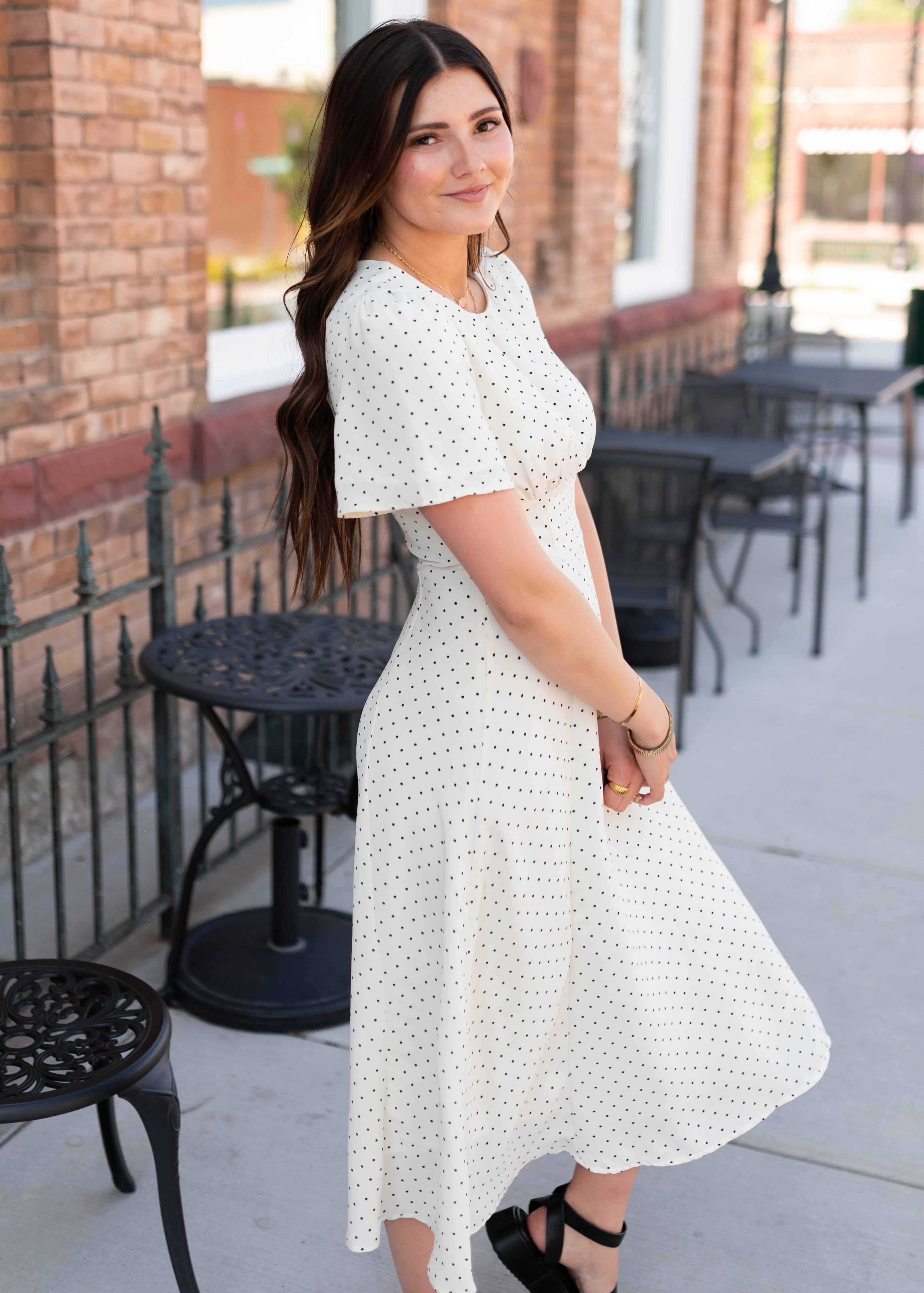 Cassandra Ivory Polka Dot Dress