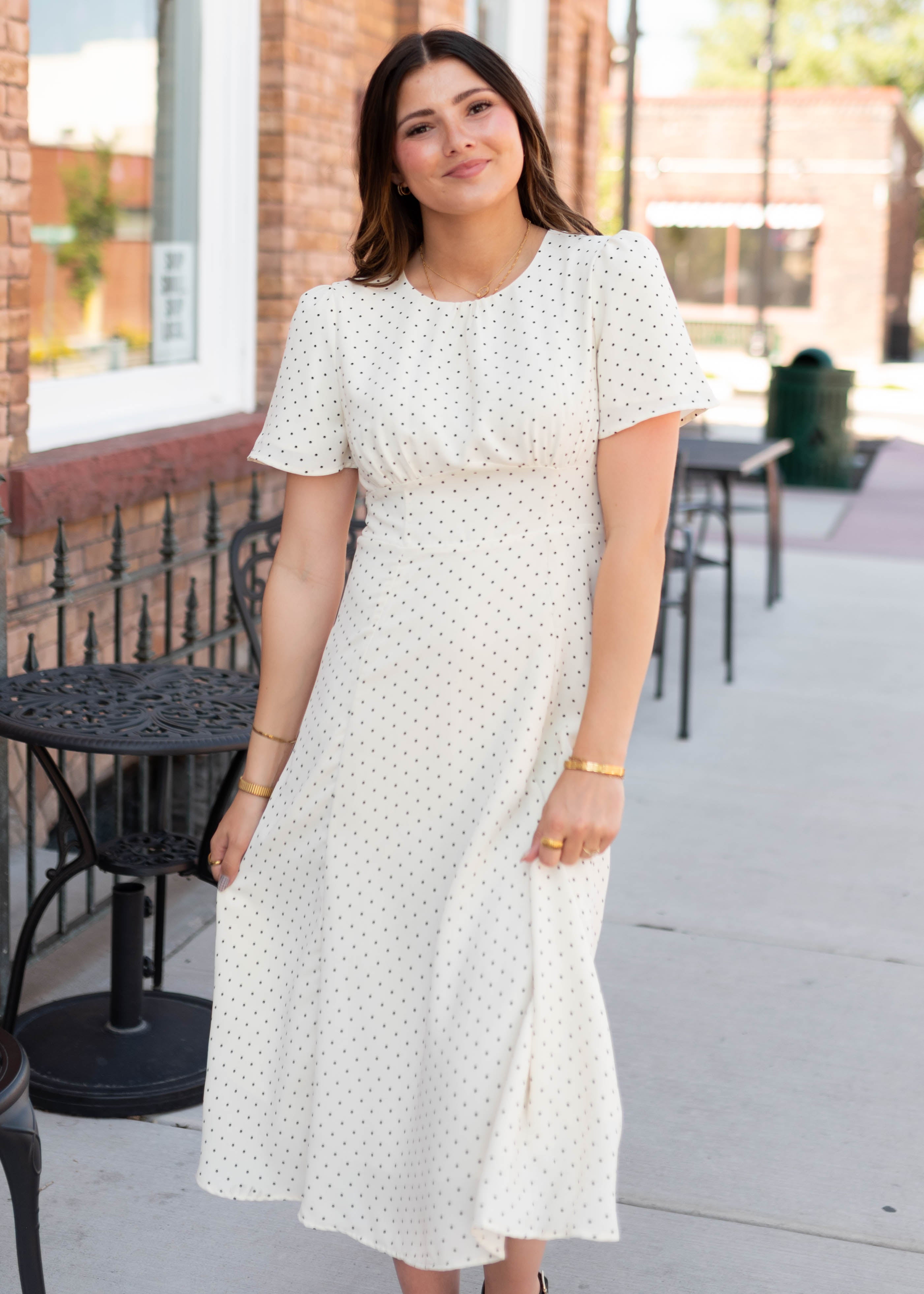 Cassandra Ivory Polka Dot Dress