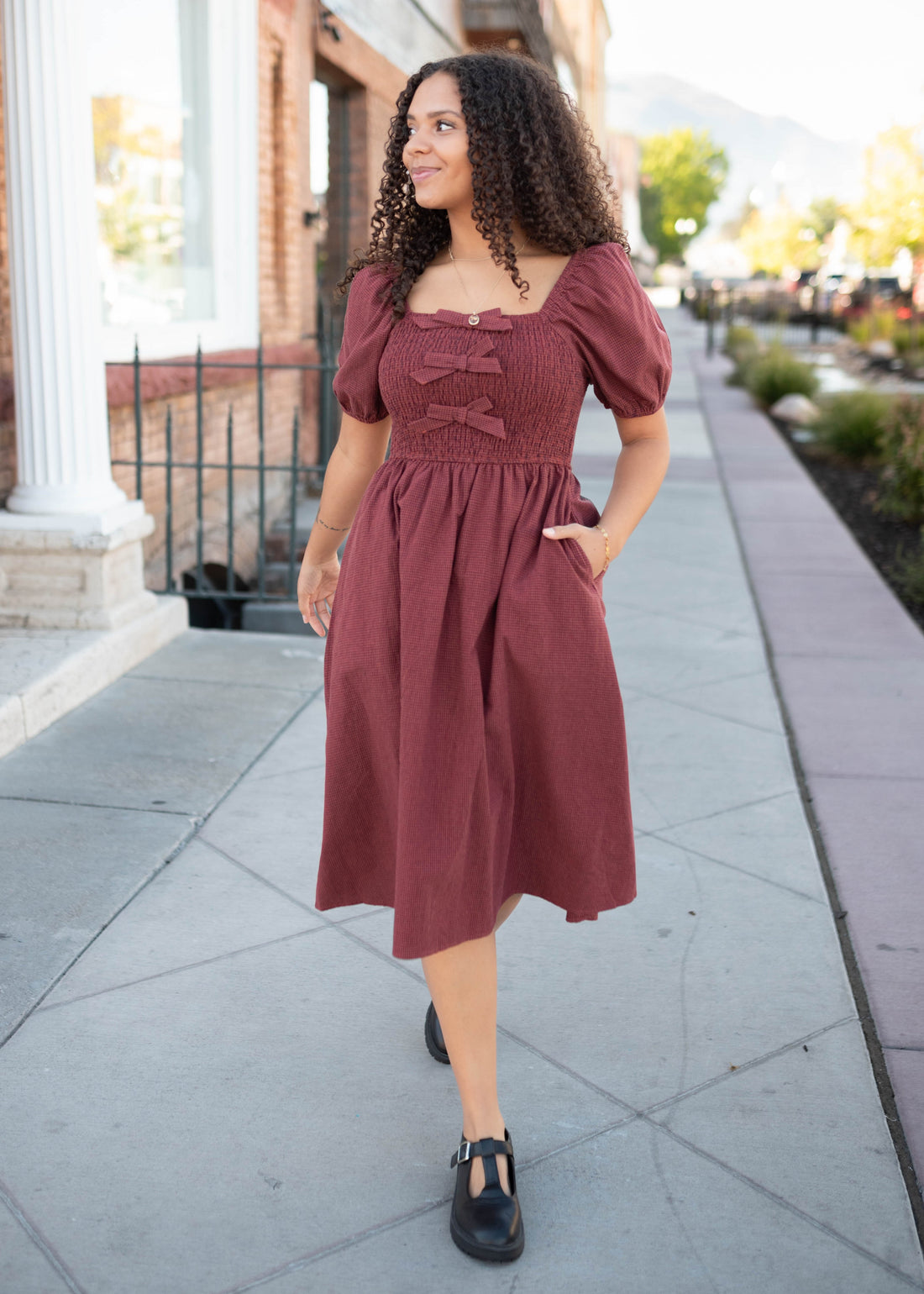 Cassidy Rust Gingham Bow Dress