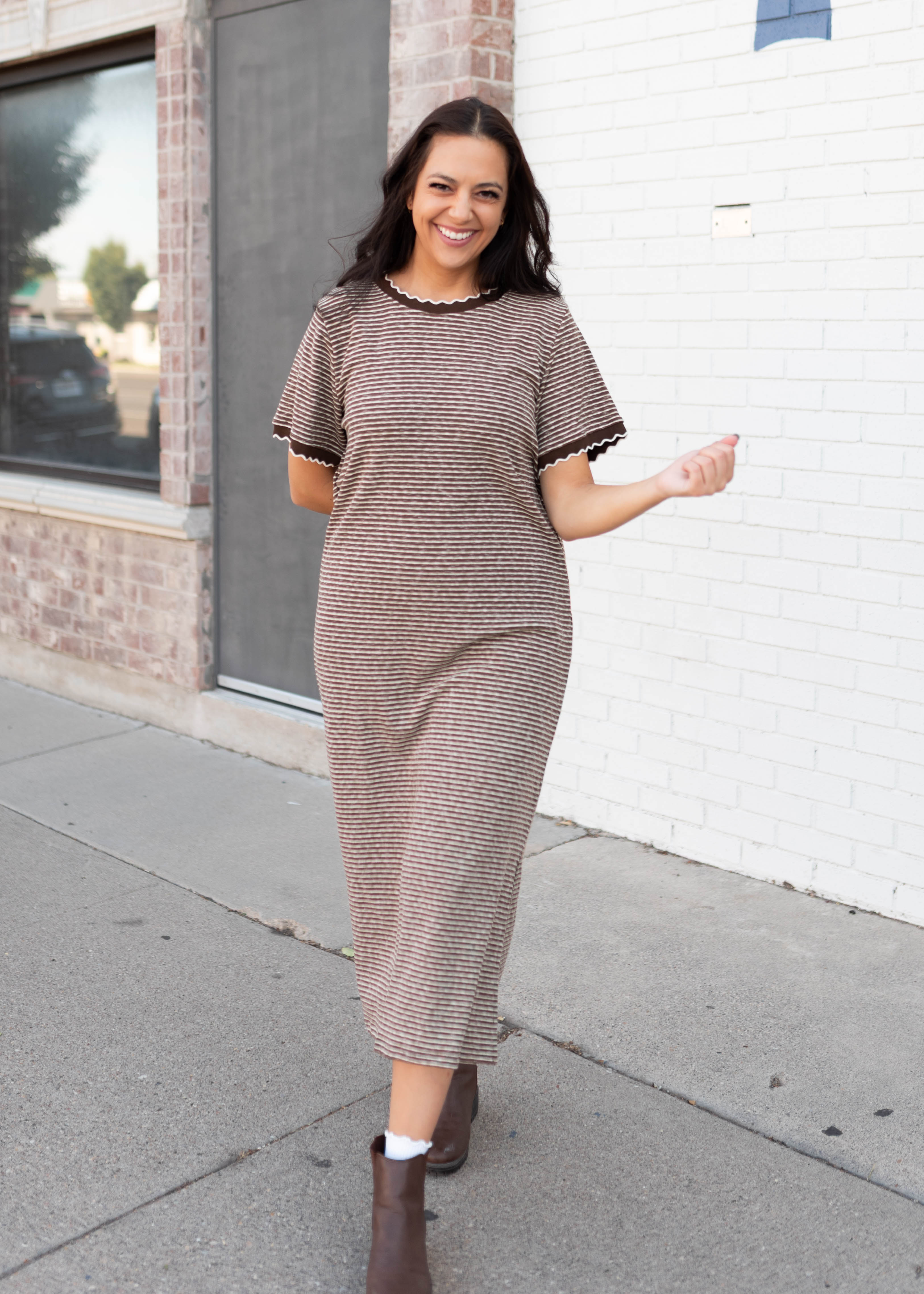 Cathleen Brown & White Striped T-Shirt Dress