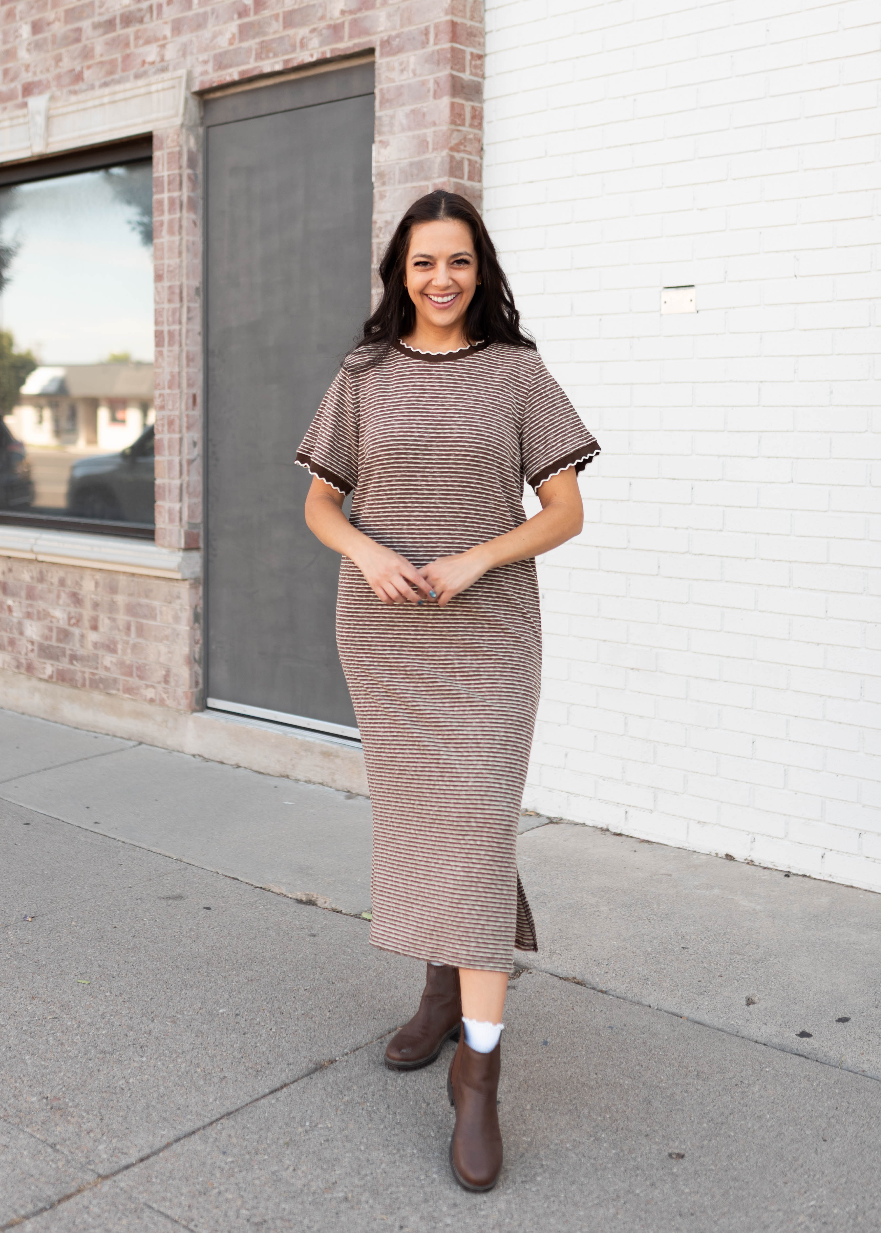 Cathleen Brown & White Striped T-Shirt Dress