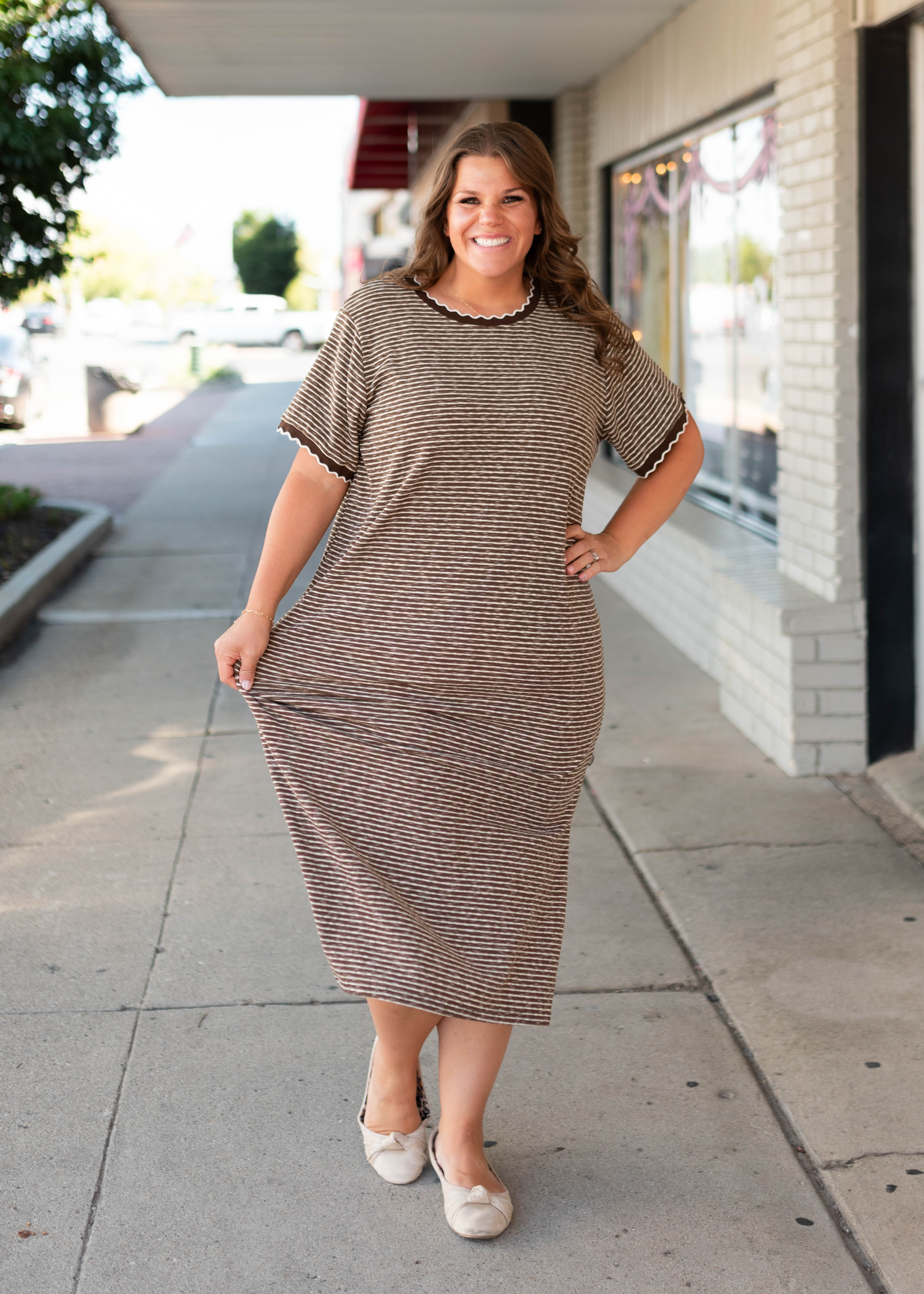 Cathleen Brown & White Striped T-Shirt Dress