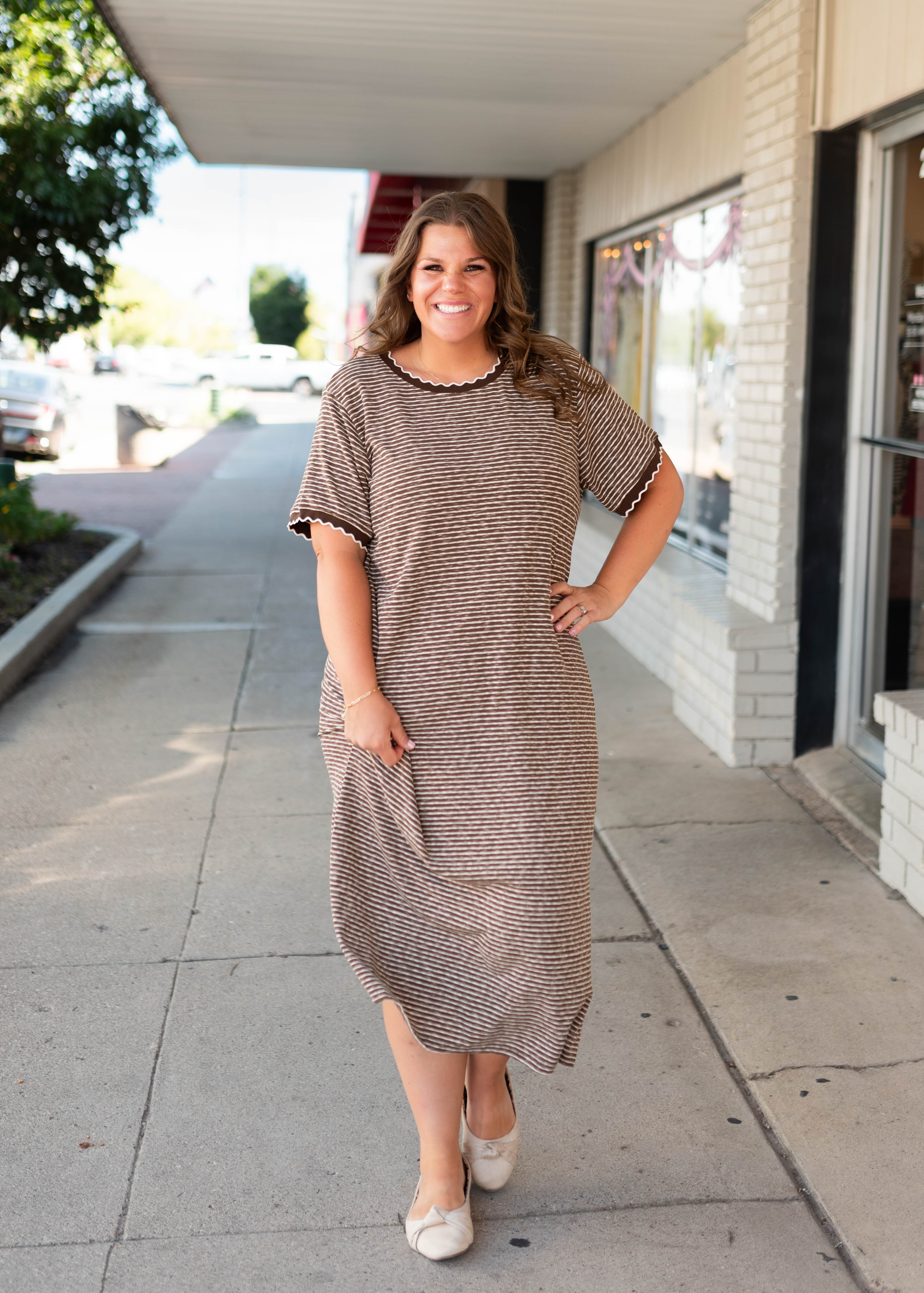 Cathleen Brown & White Striped T-Shirt Dress