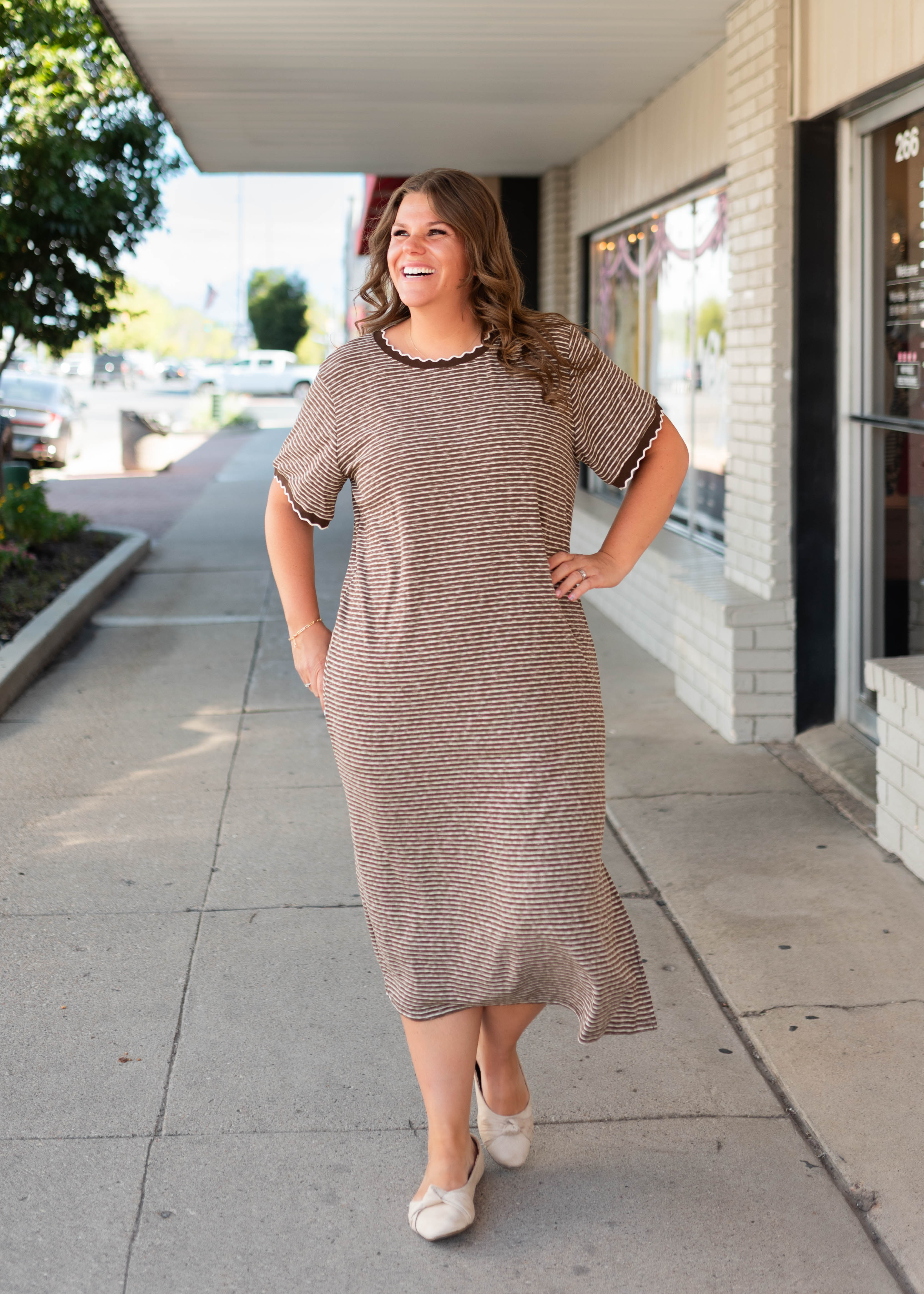Cathleen Brown & White Striped T-Shirt Dress