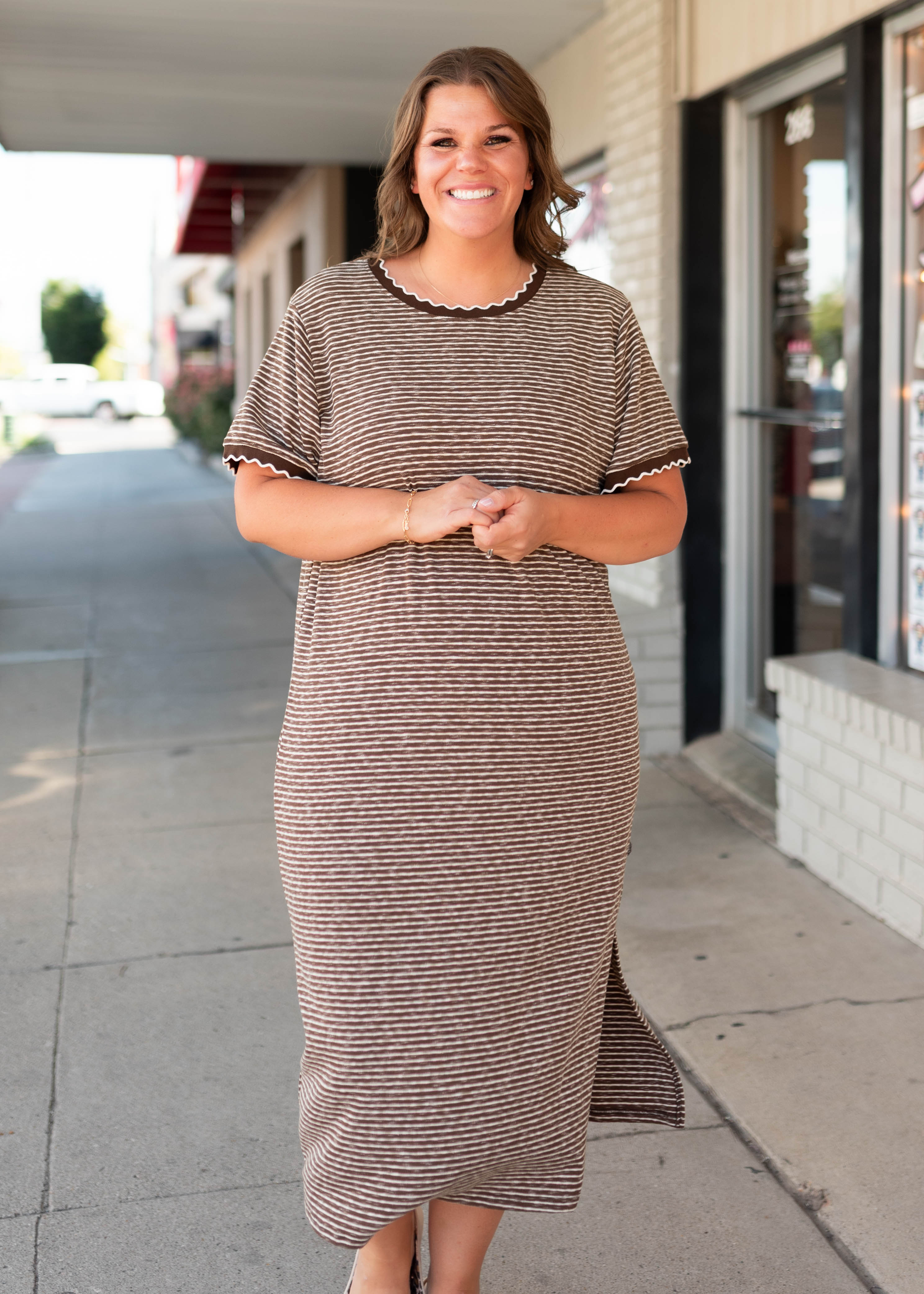 Cathleen Brown & White Striped T-Shirt Dress
