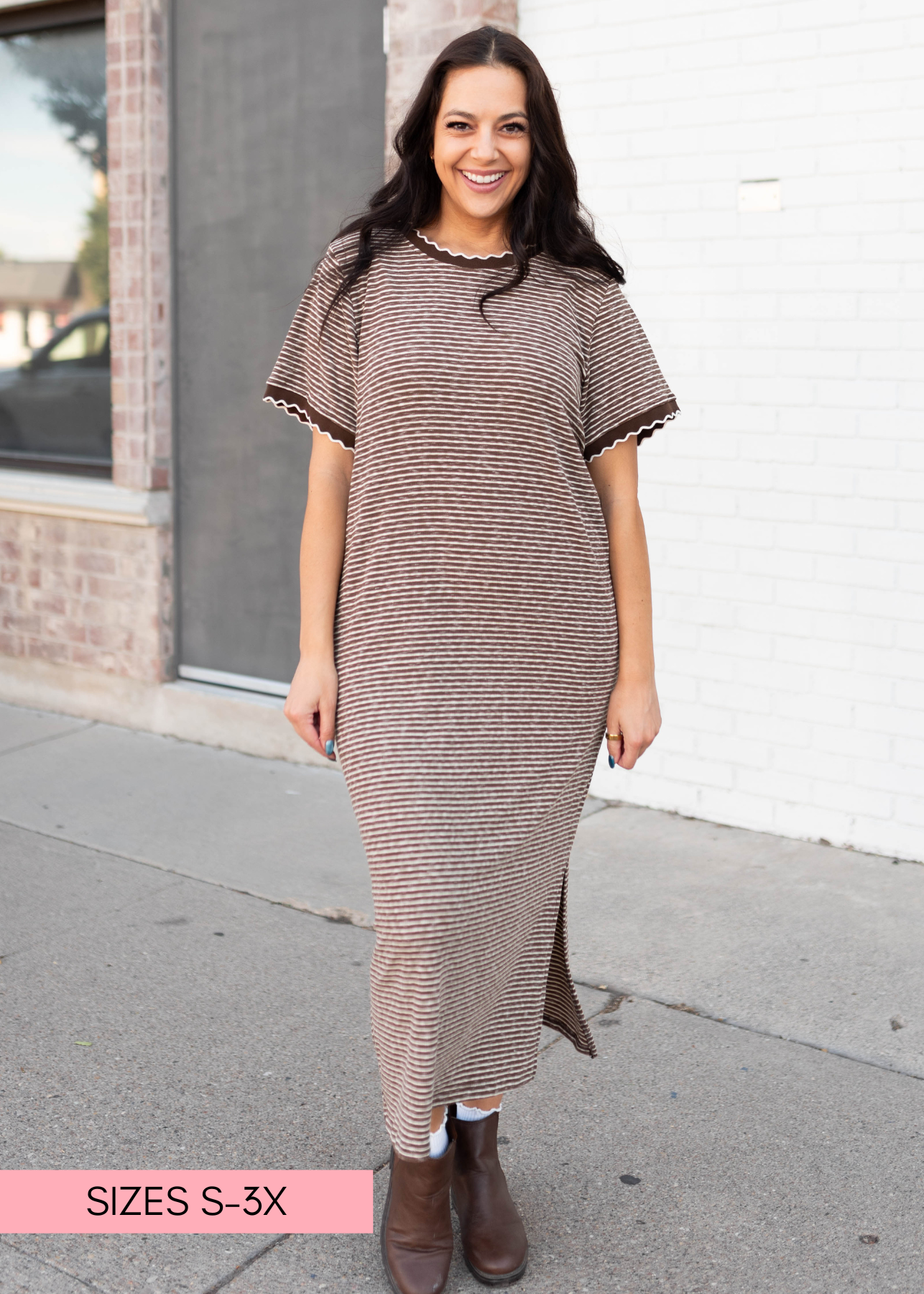 Cathleen Brown & White Striped T-Shirt Dress