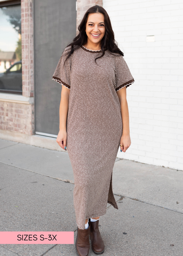 Cathleen Brown & White Striped T-Shirt Dress
