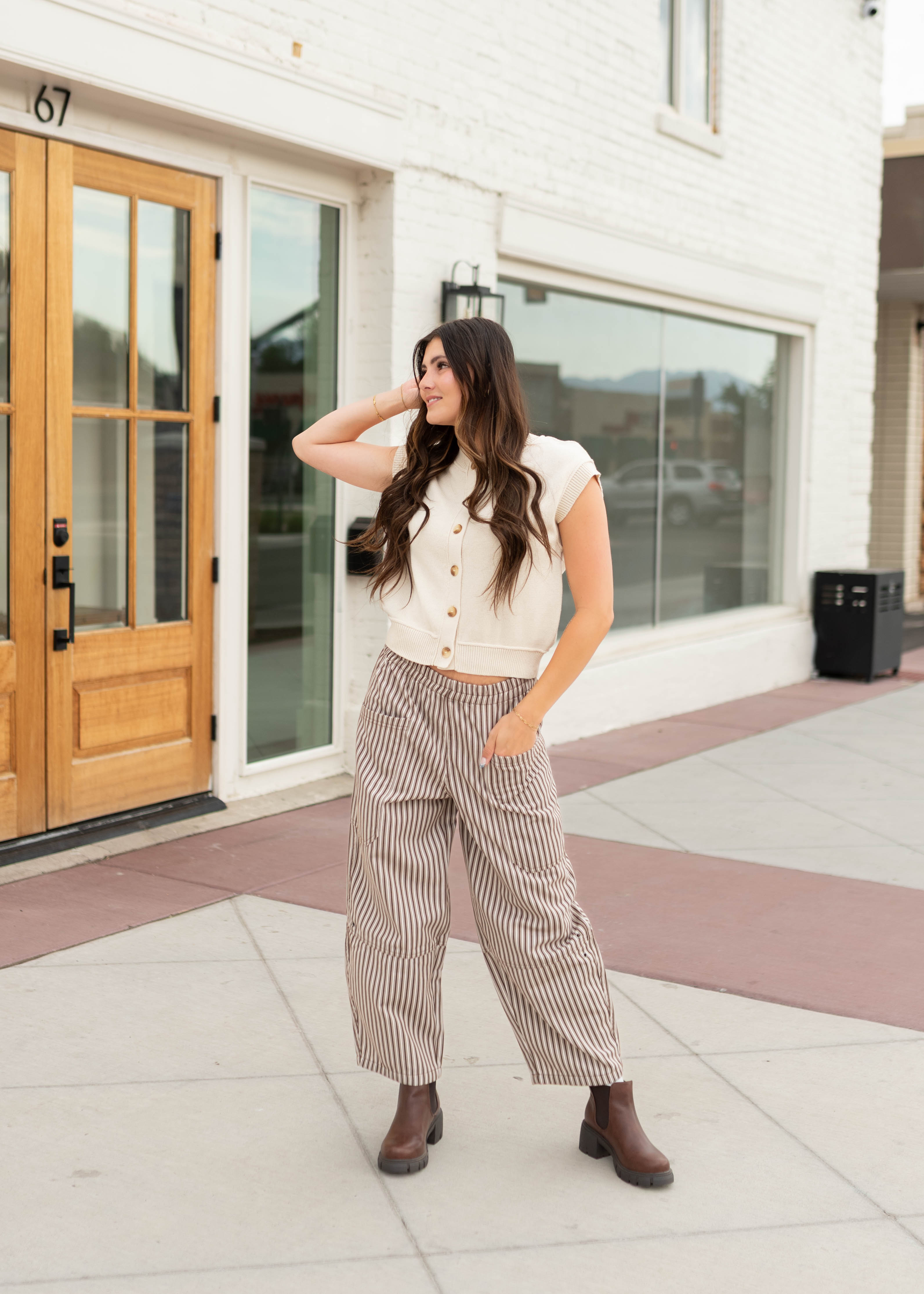Leslie Cream Button Up Short Sleeve Sweater