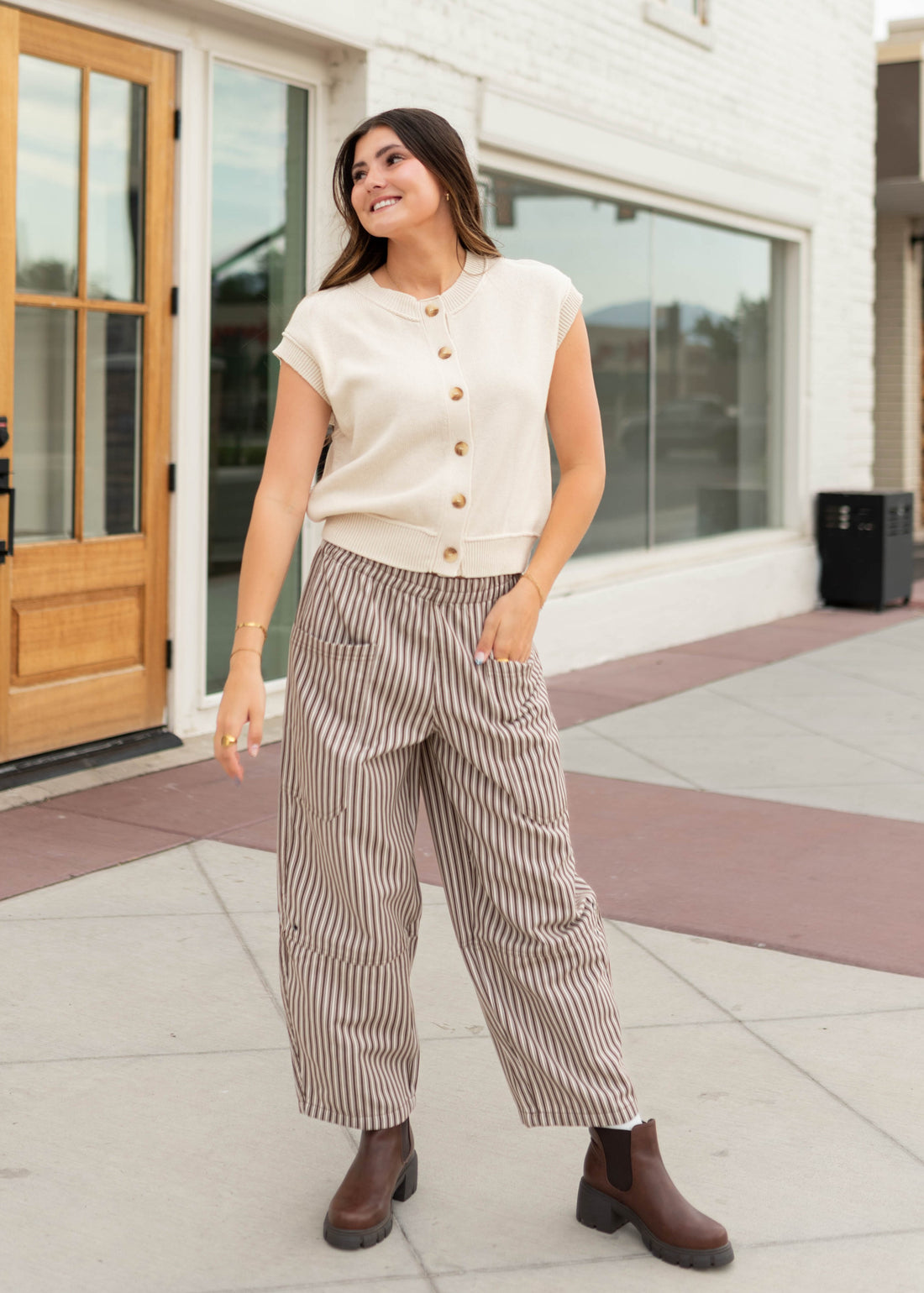 Leslie Cream Button Up Short Sleeve Sweater