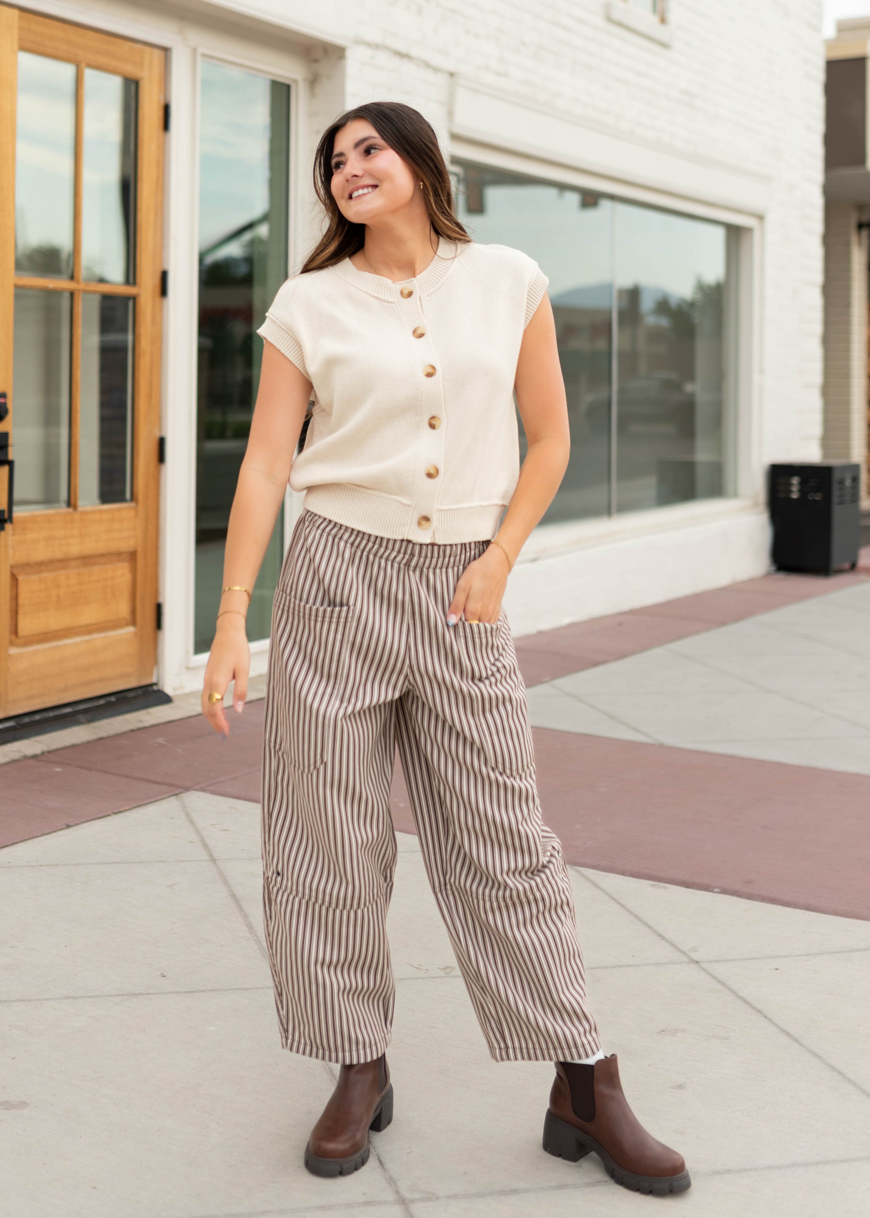 Leslie Cream Button Up Short Sleeve Sweater