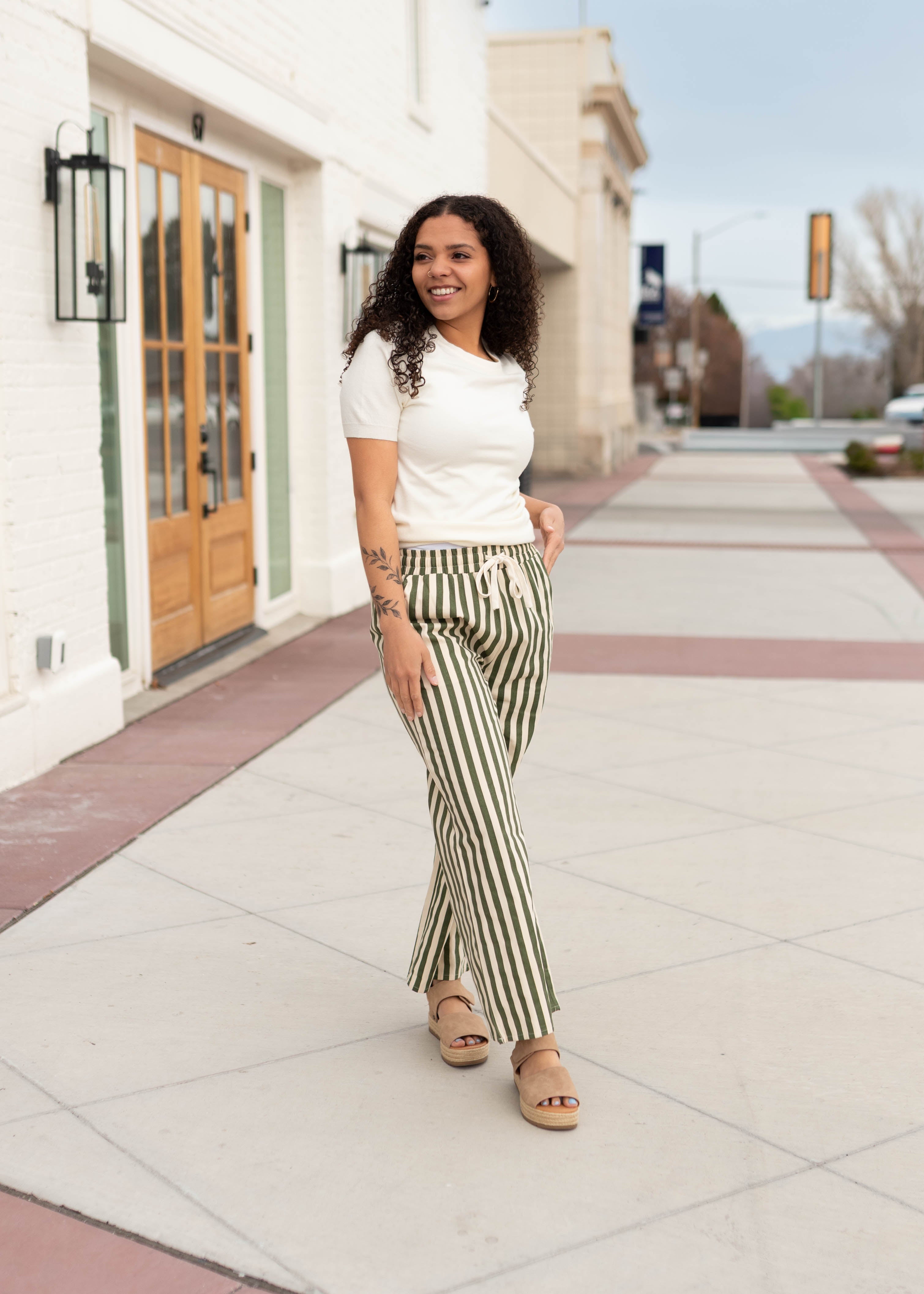 Charley Olive Striped Pants