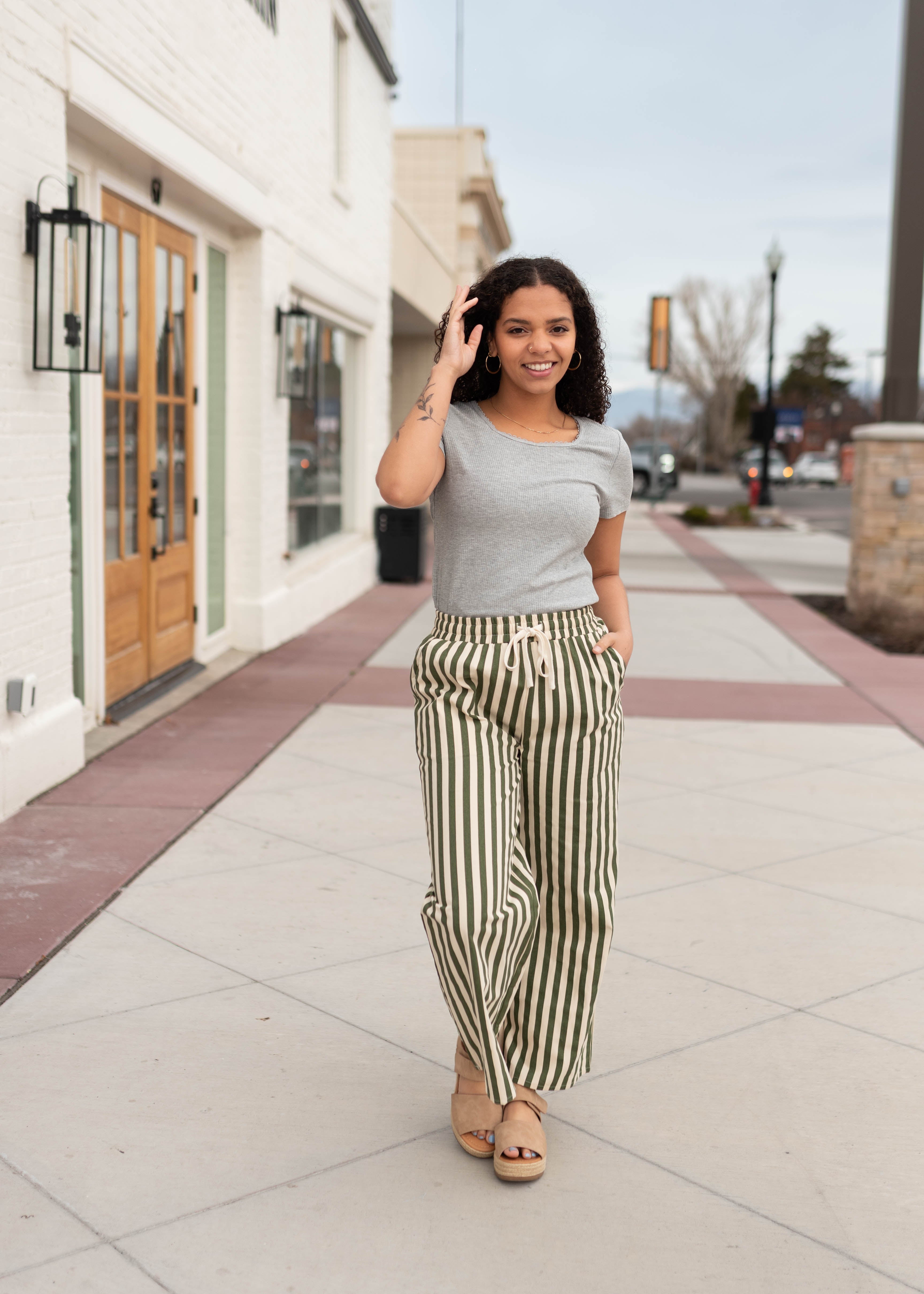 Charley Olive Striped Pants