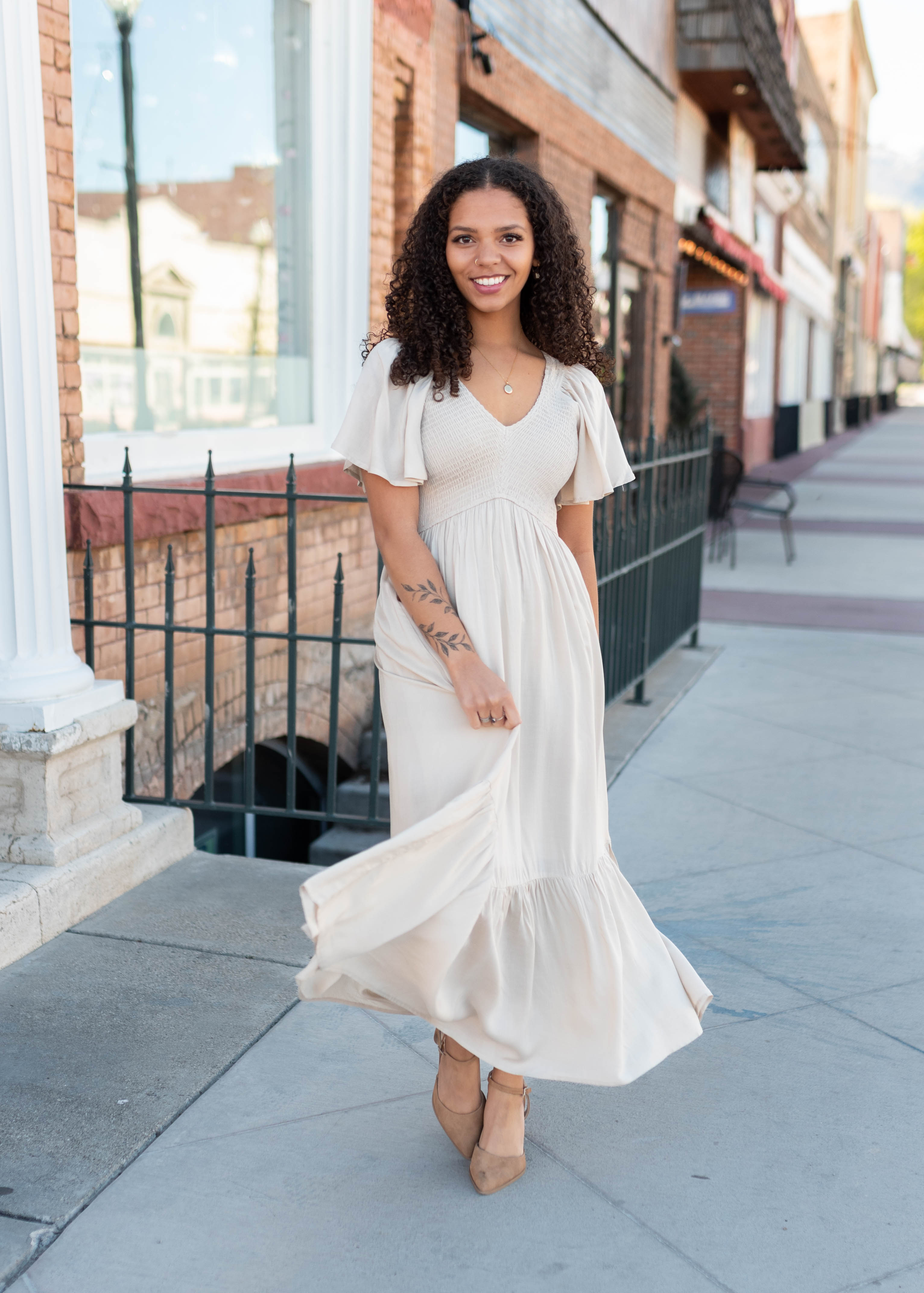 Charlie Taupe Smocked Dress