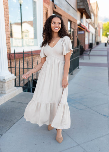 Charlie Taupe Smocked Dress