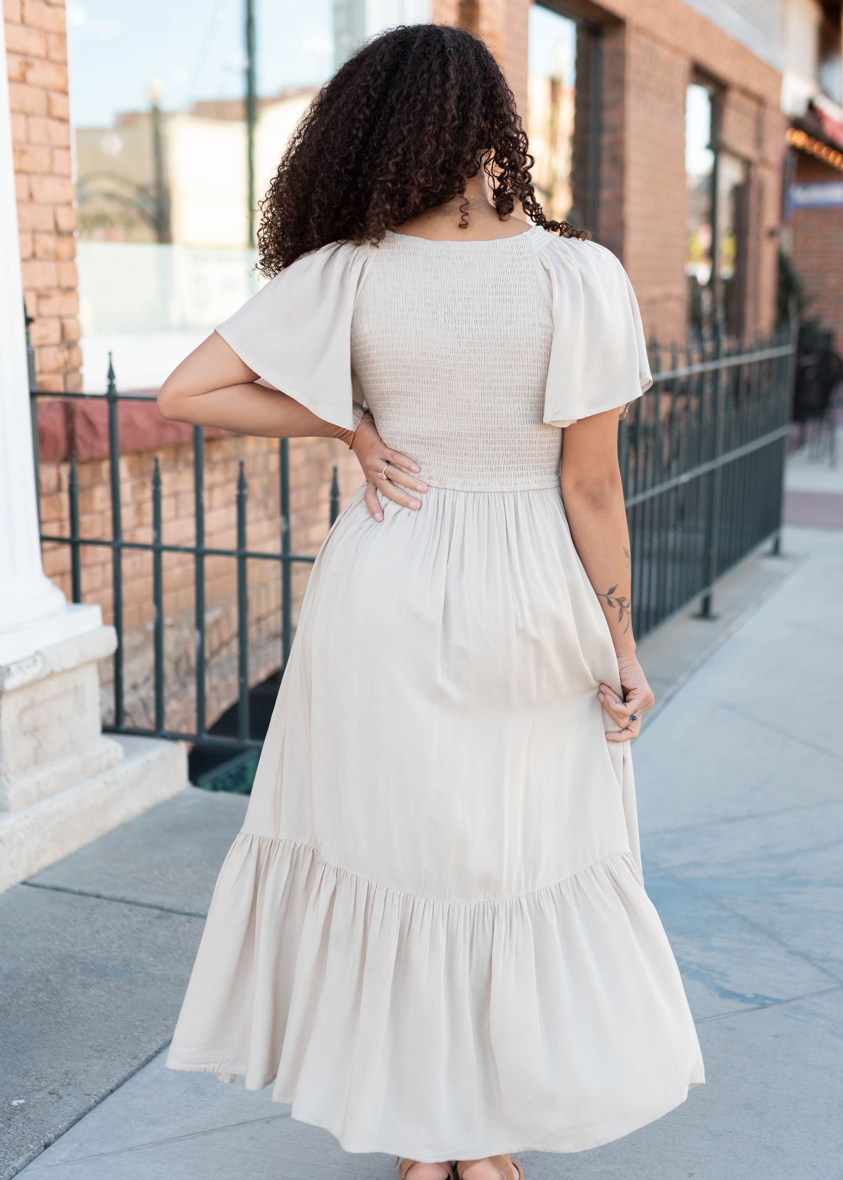 Charlie Taupe Smocked Dress