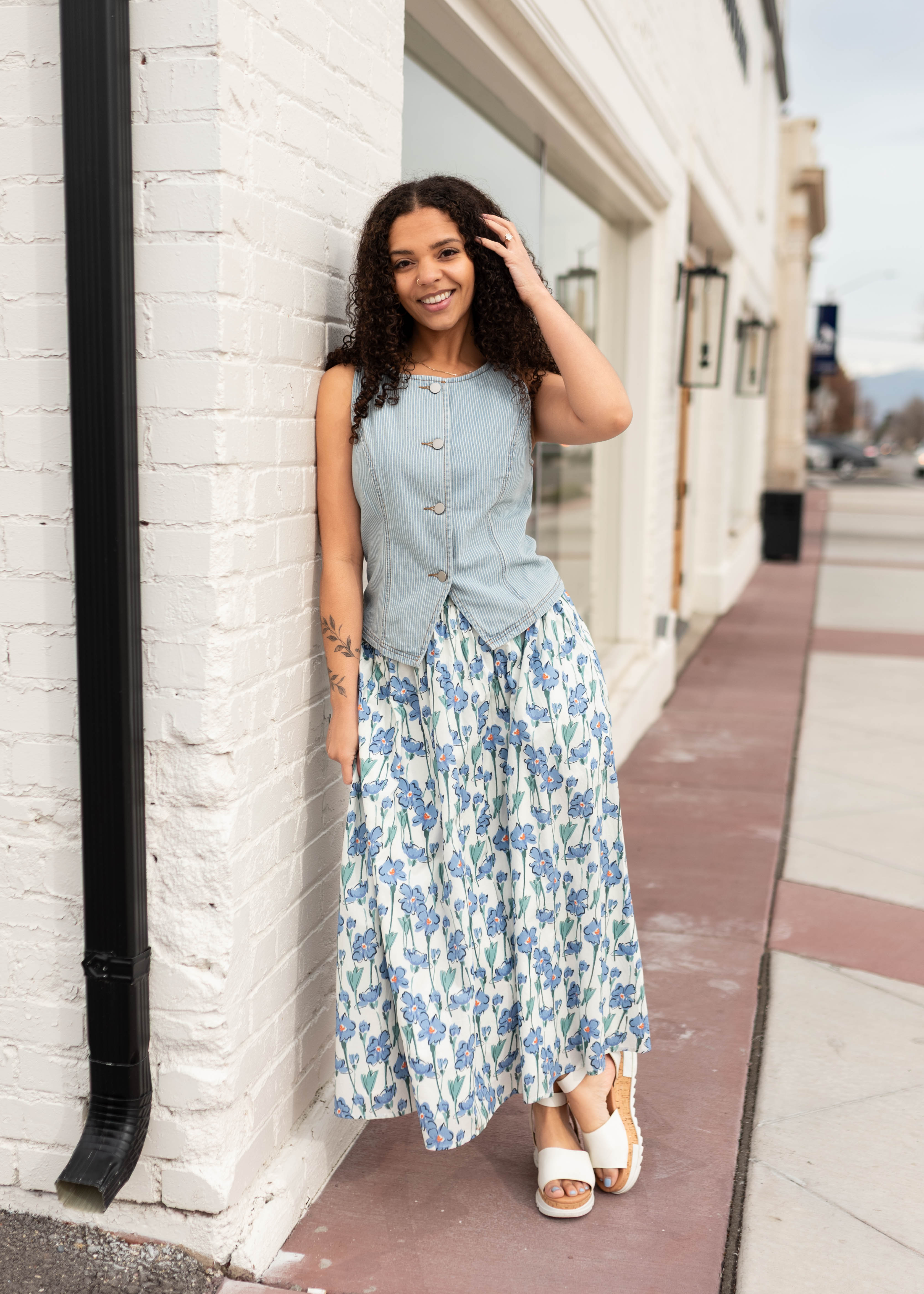Chelsea Light Denim Pinstripe Top