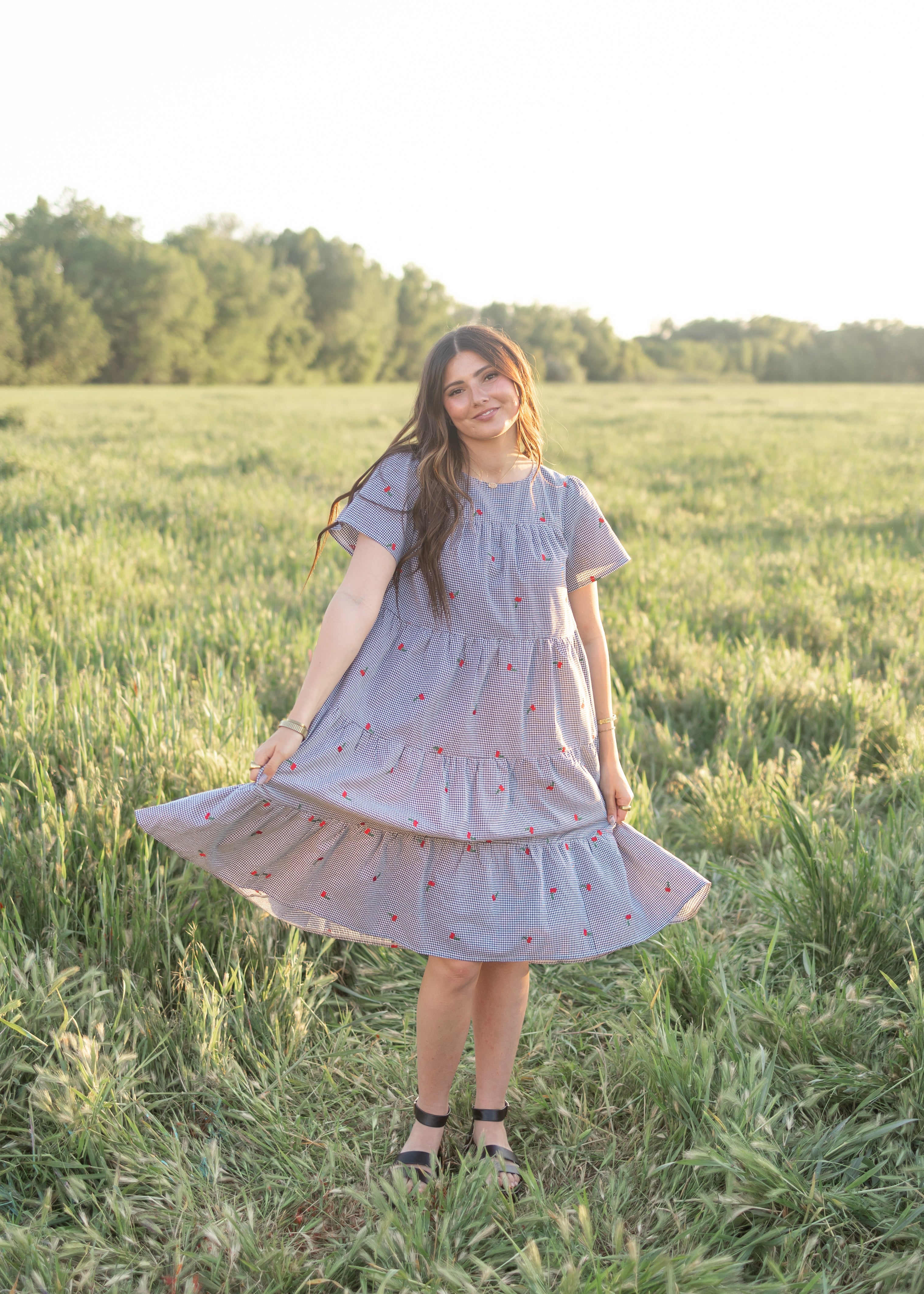 Cherry Black Gingham Dress