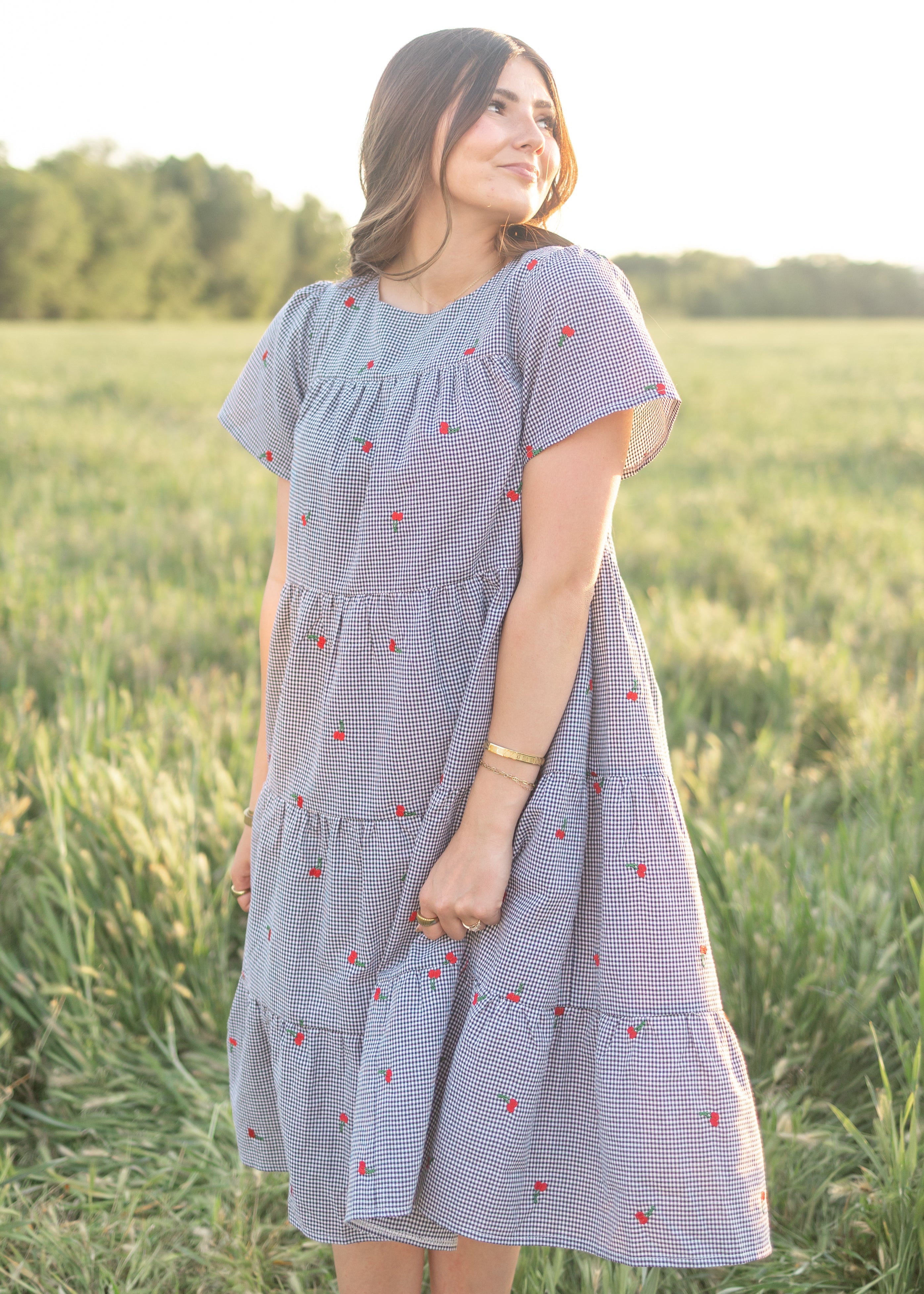 Cherry Black Gingham Dress