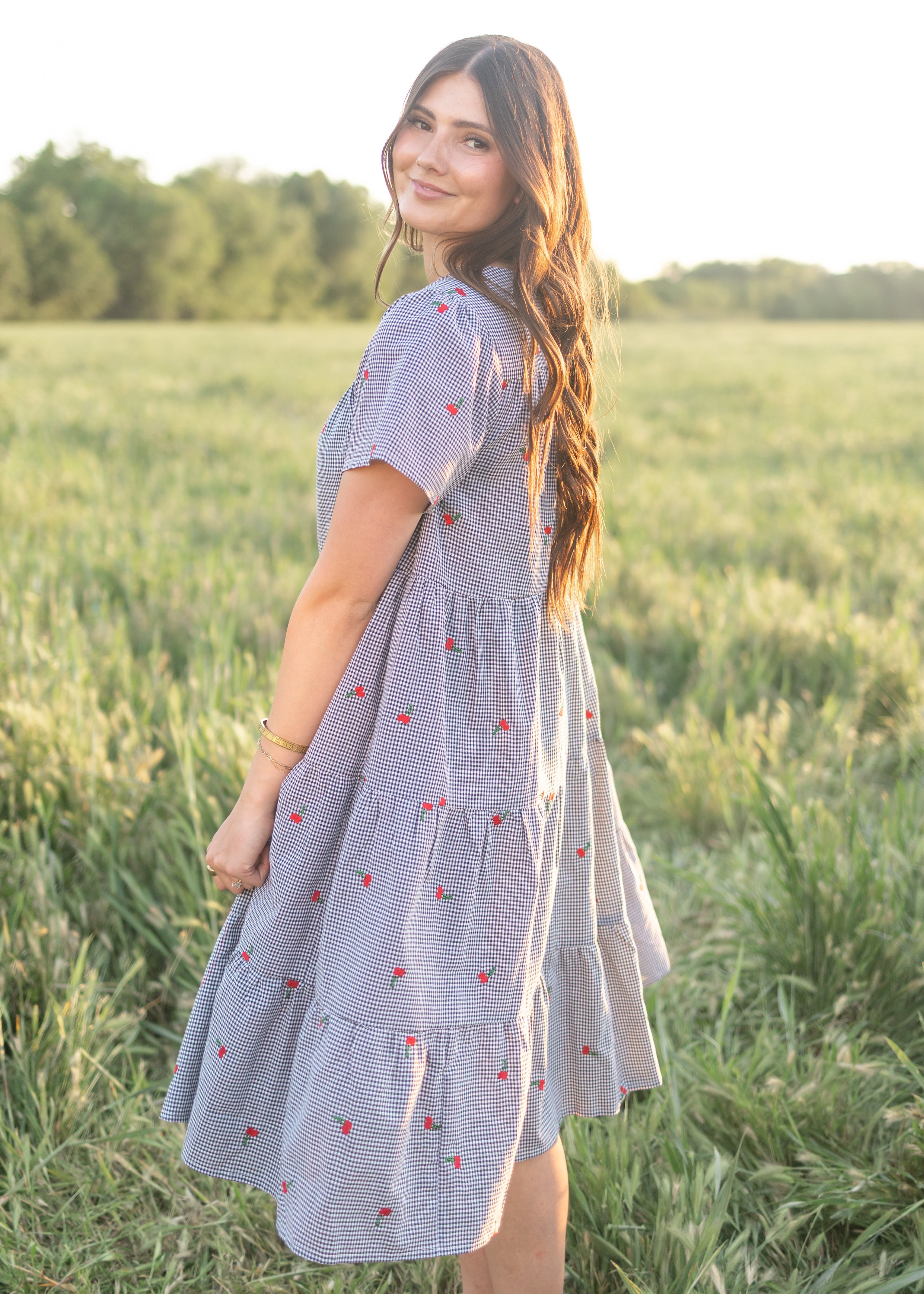 Cherry Black Gingham Dress