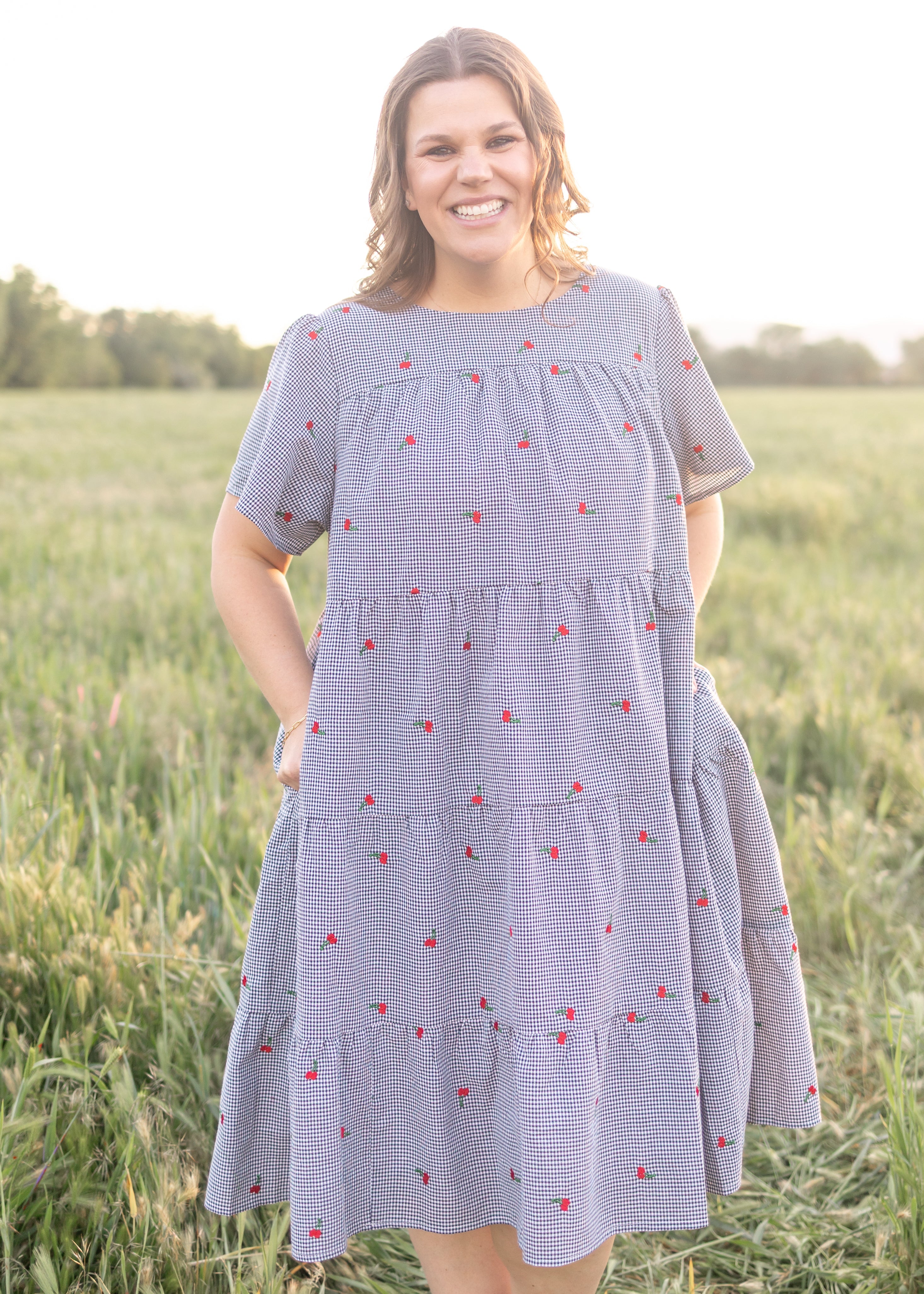 Cherry Black Gingham Dress