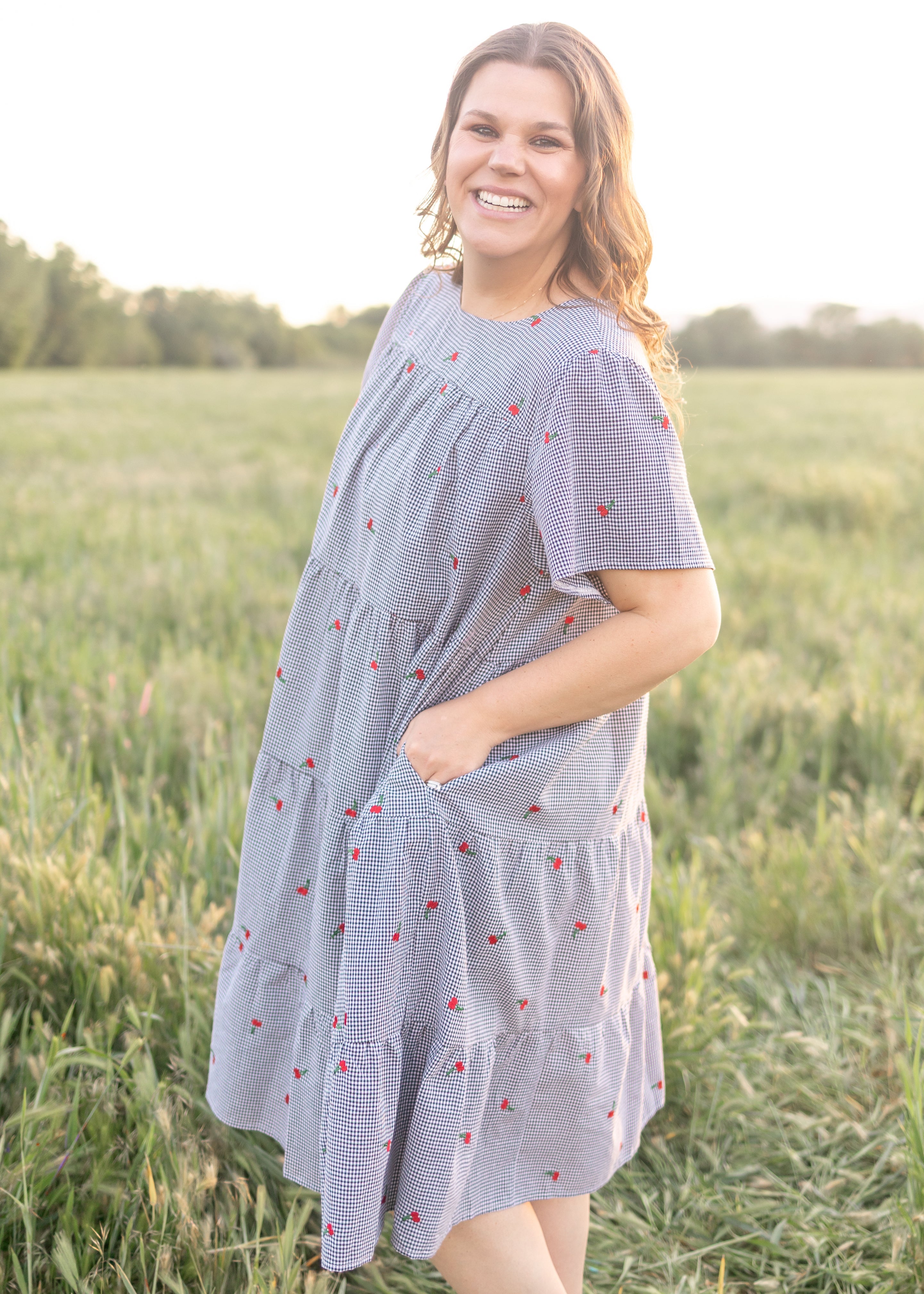 Cherry Black Gingham Dress