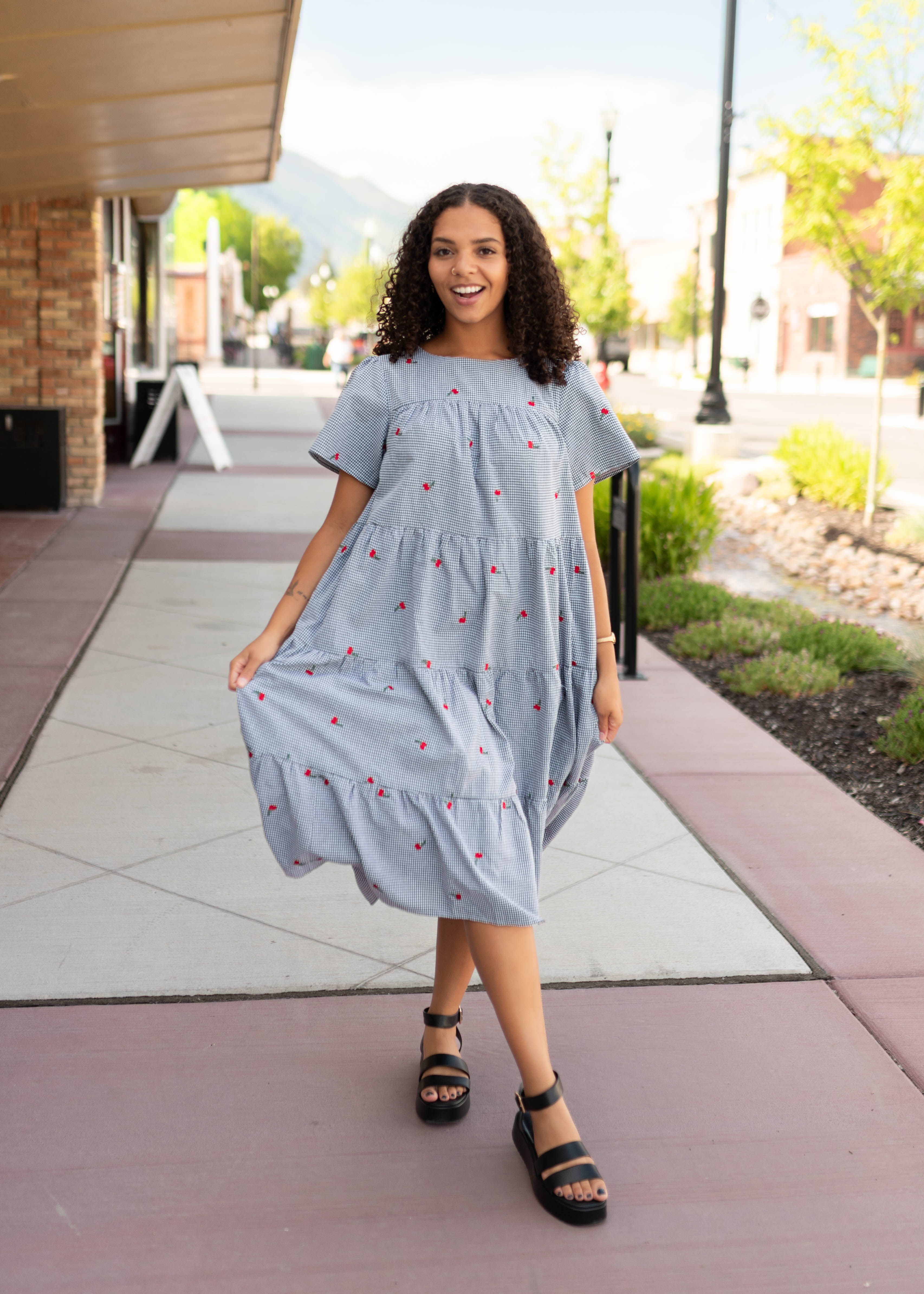 Cherry Black Gingham Dress