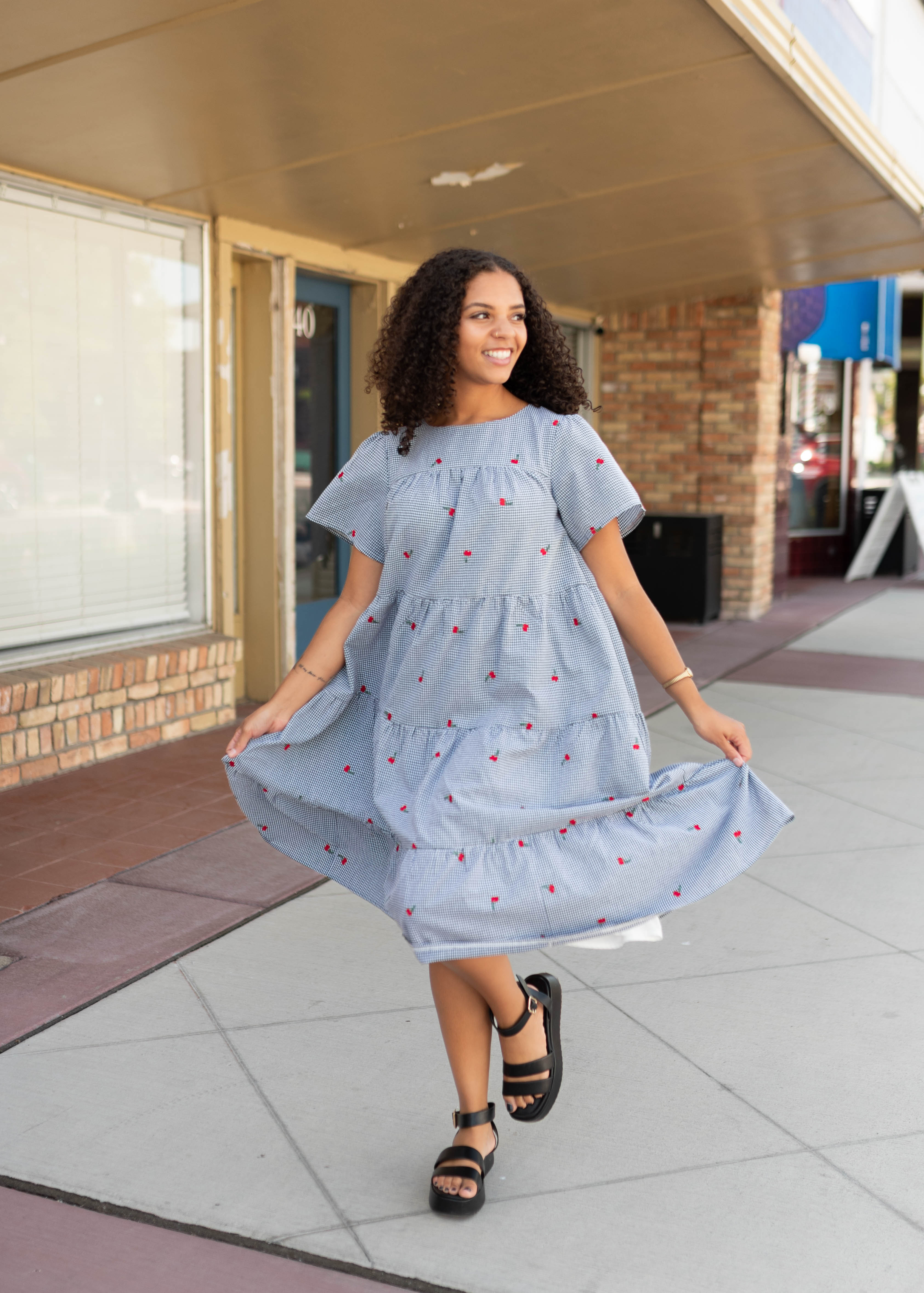 Cherry Black Gingham Dress