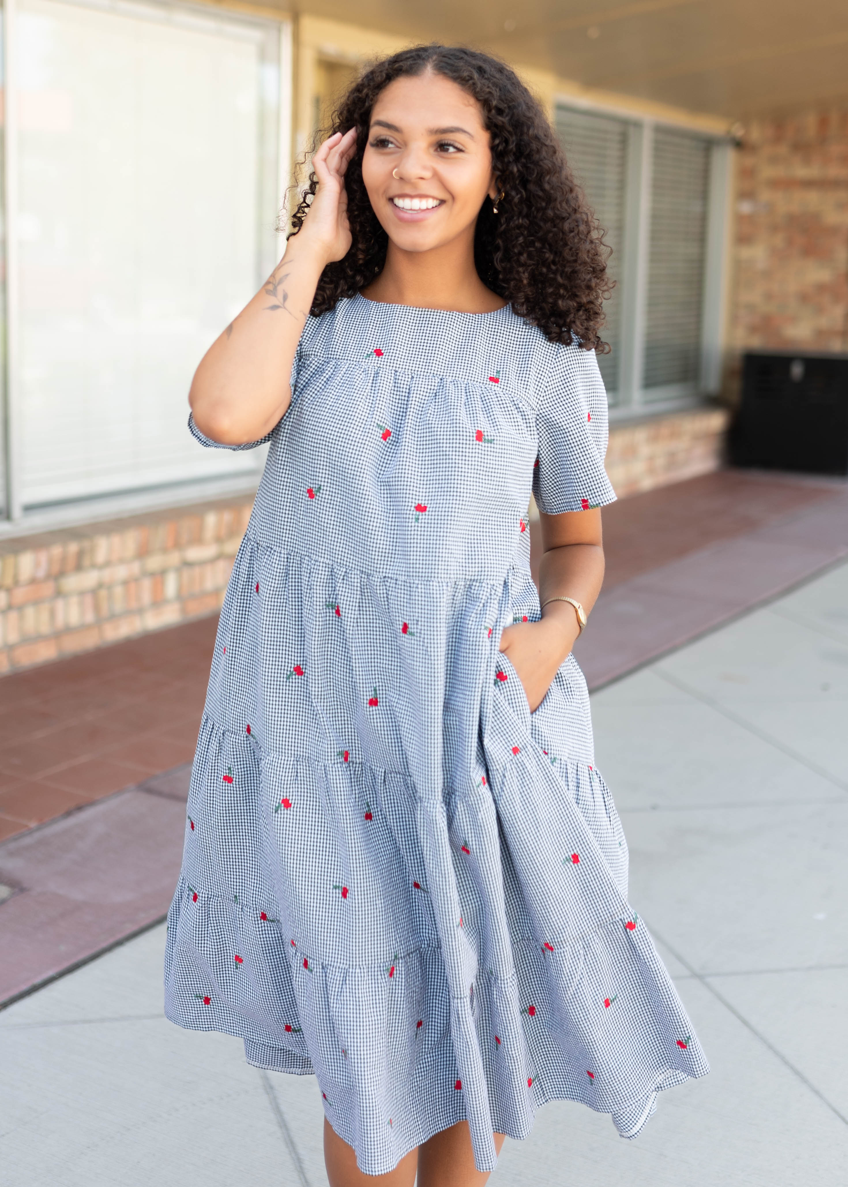 Cherry Black Gingham Dress