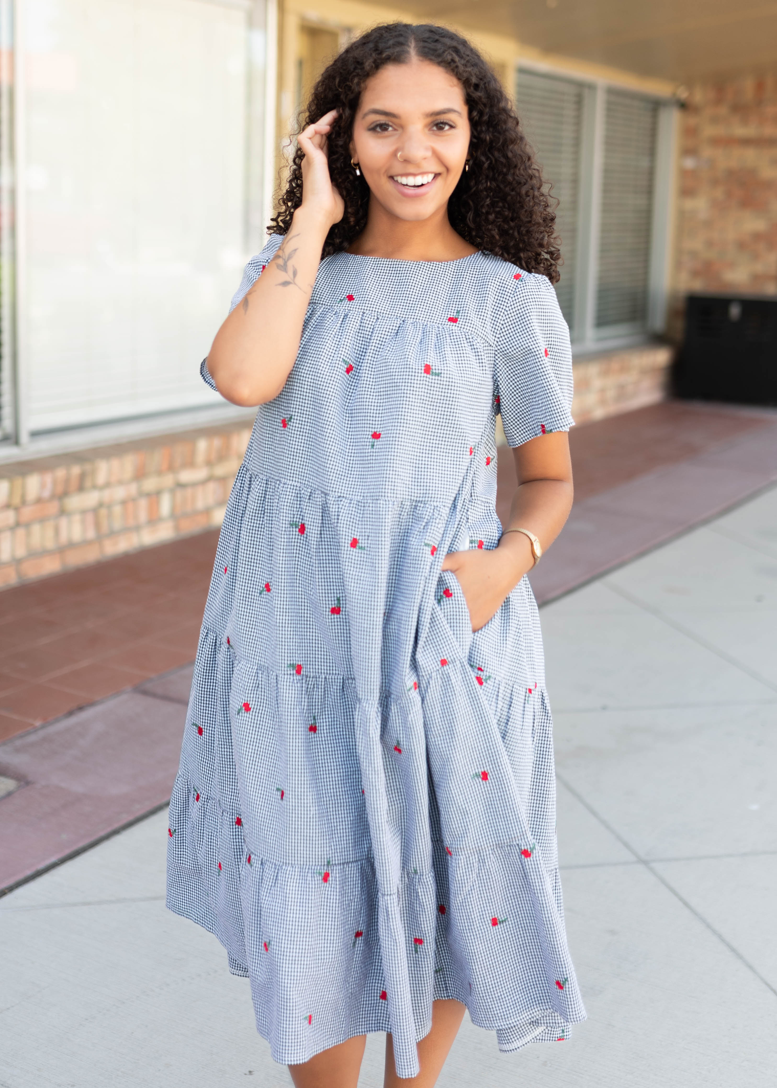 Cherry Black Gingham Dress