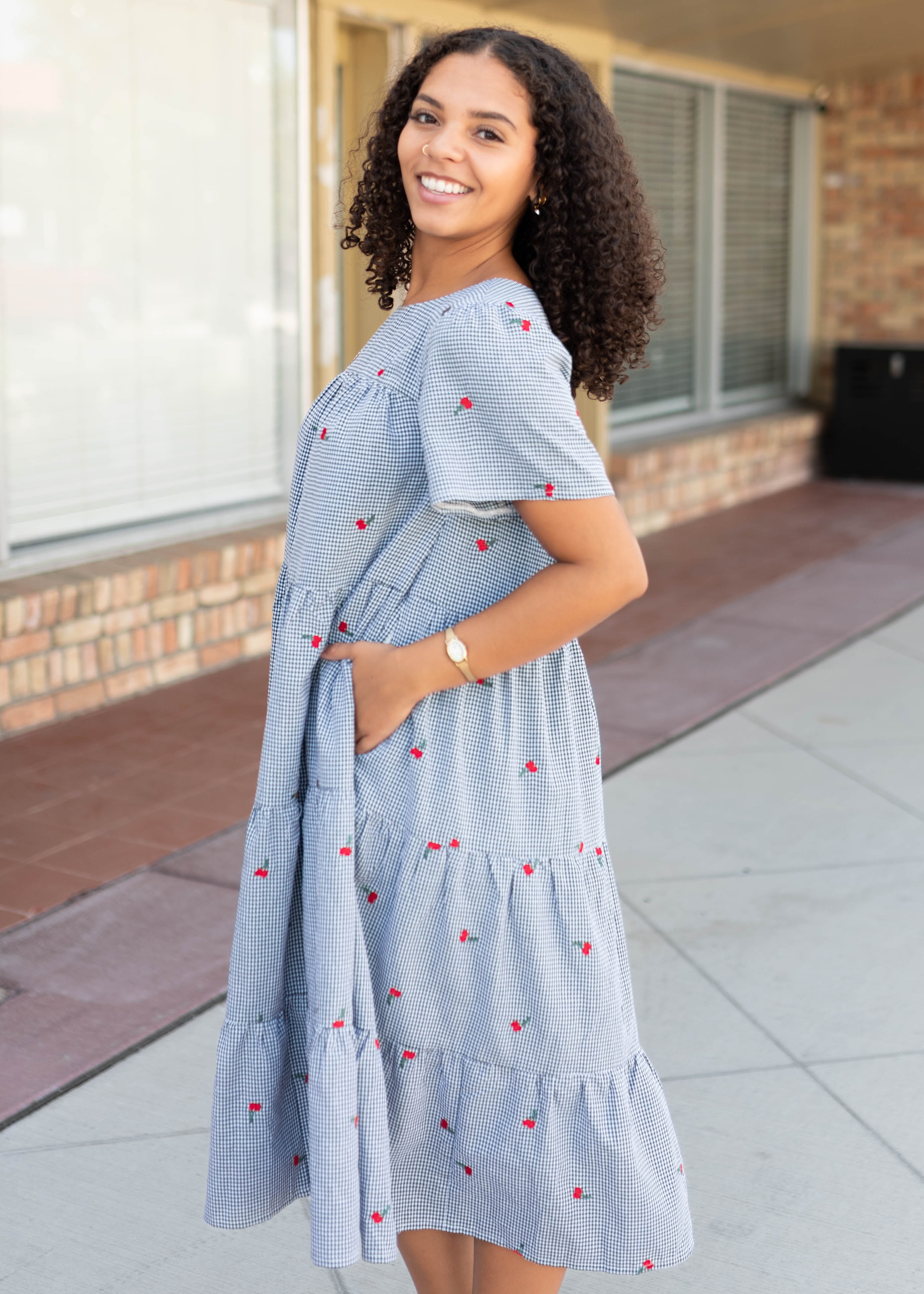 Cherry Black Gingham Dress