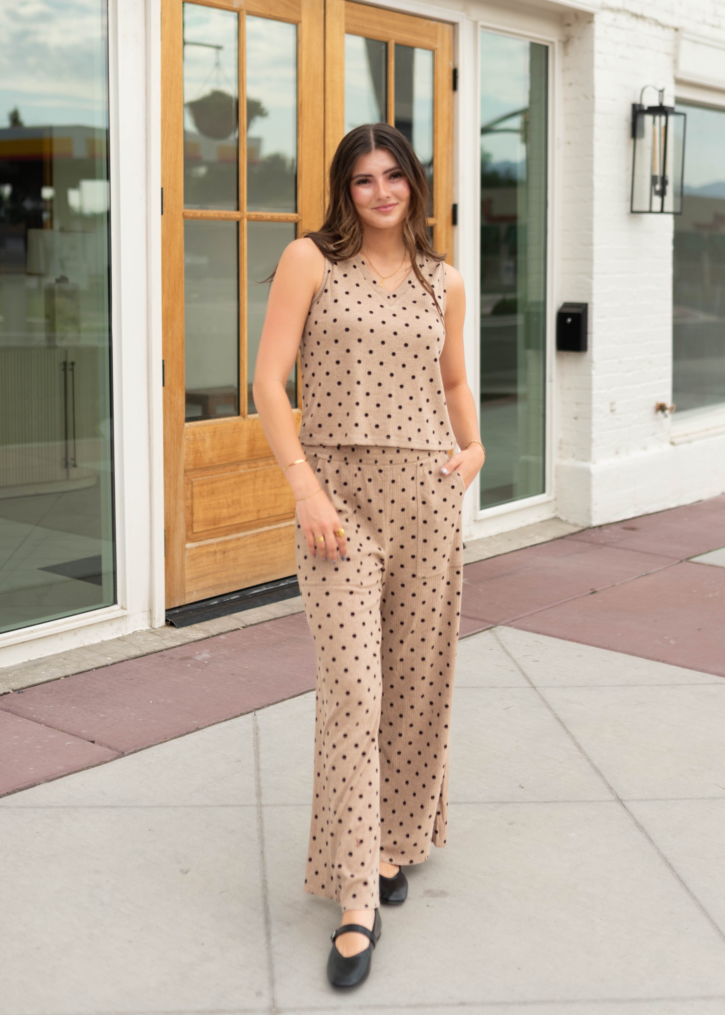 Claire Taupe & Black Polka Dot Set