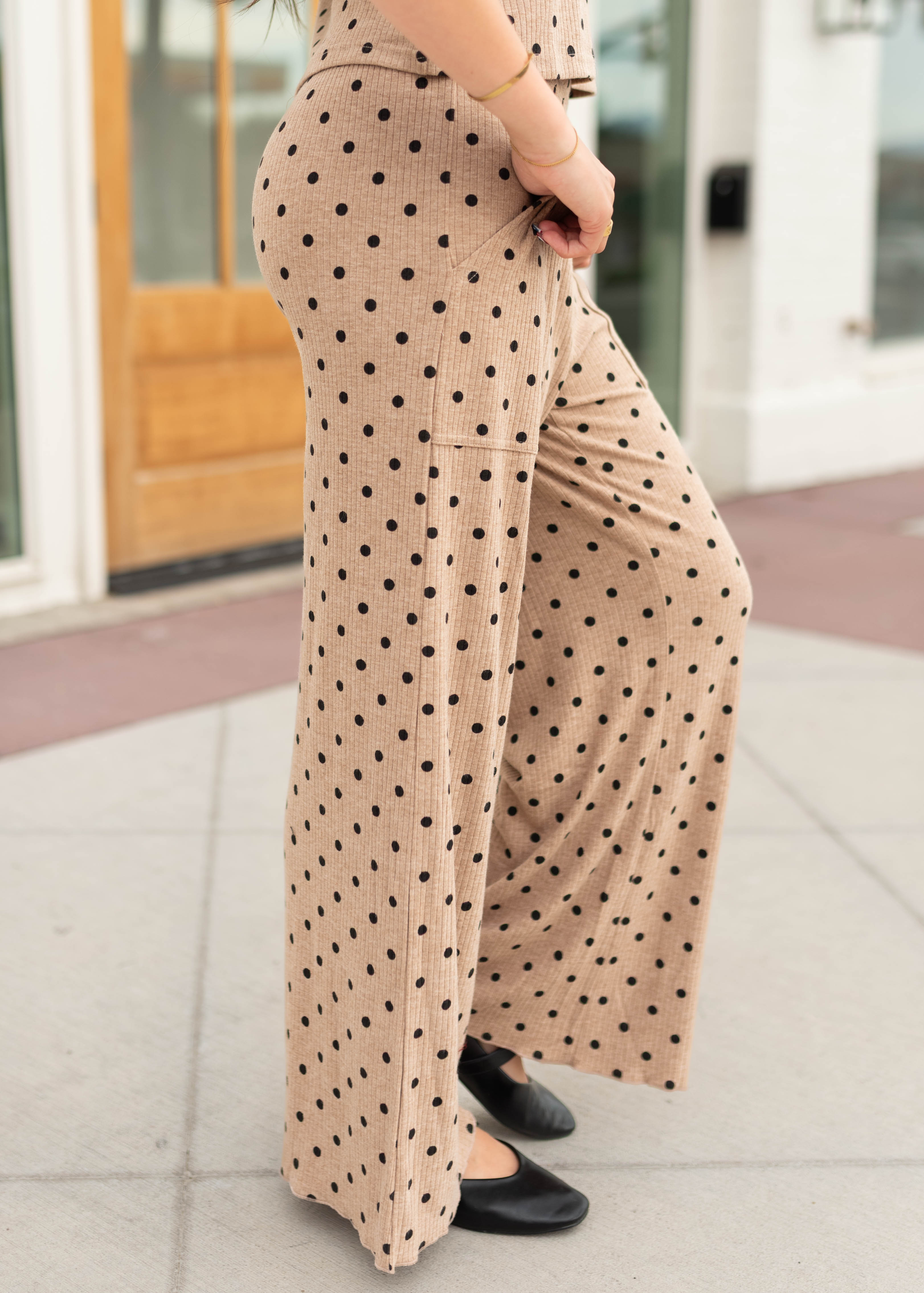 Claire Taupe & Black Polka Dot Set