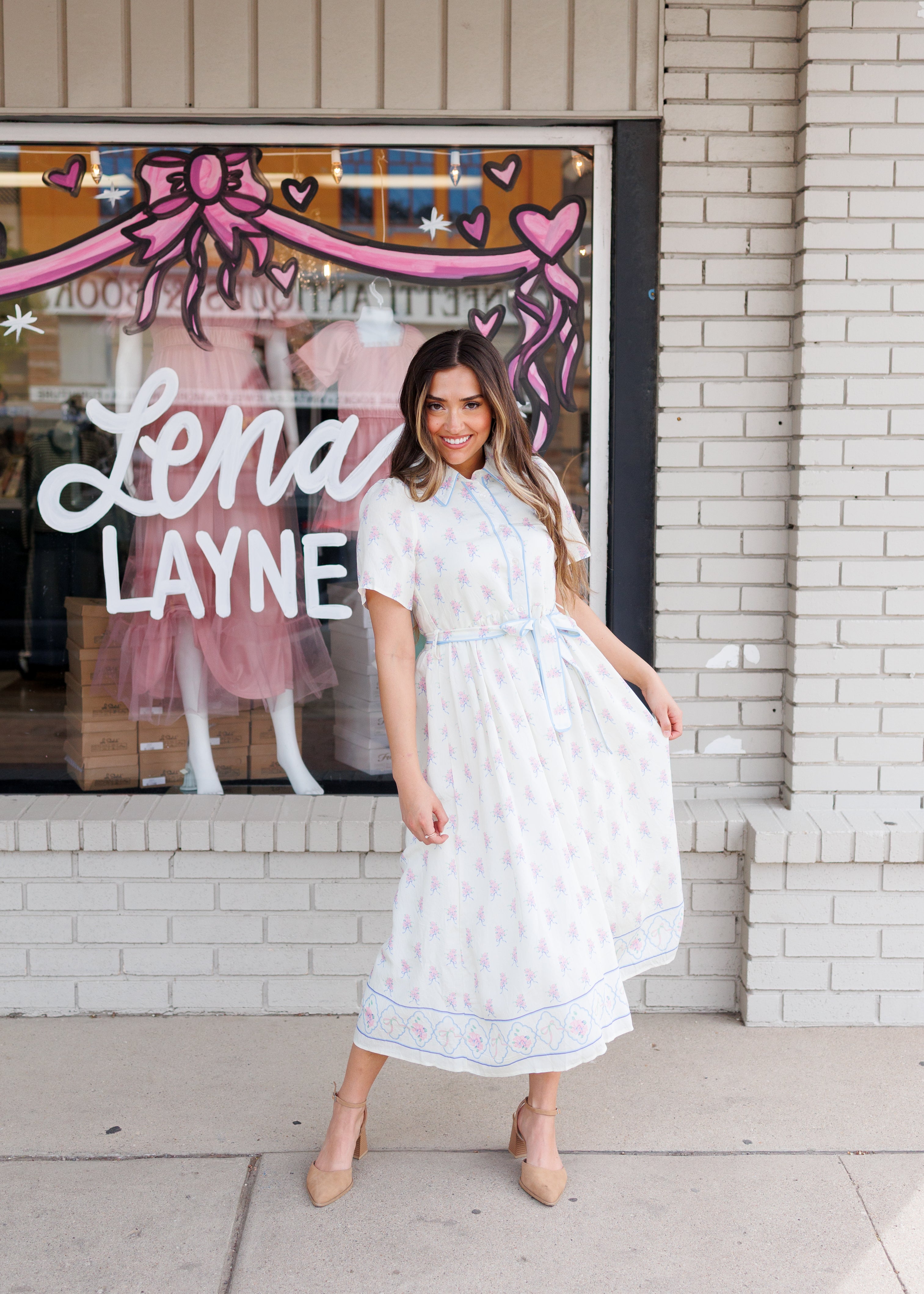 Clara Ivory Pink Floral Dress