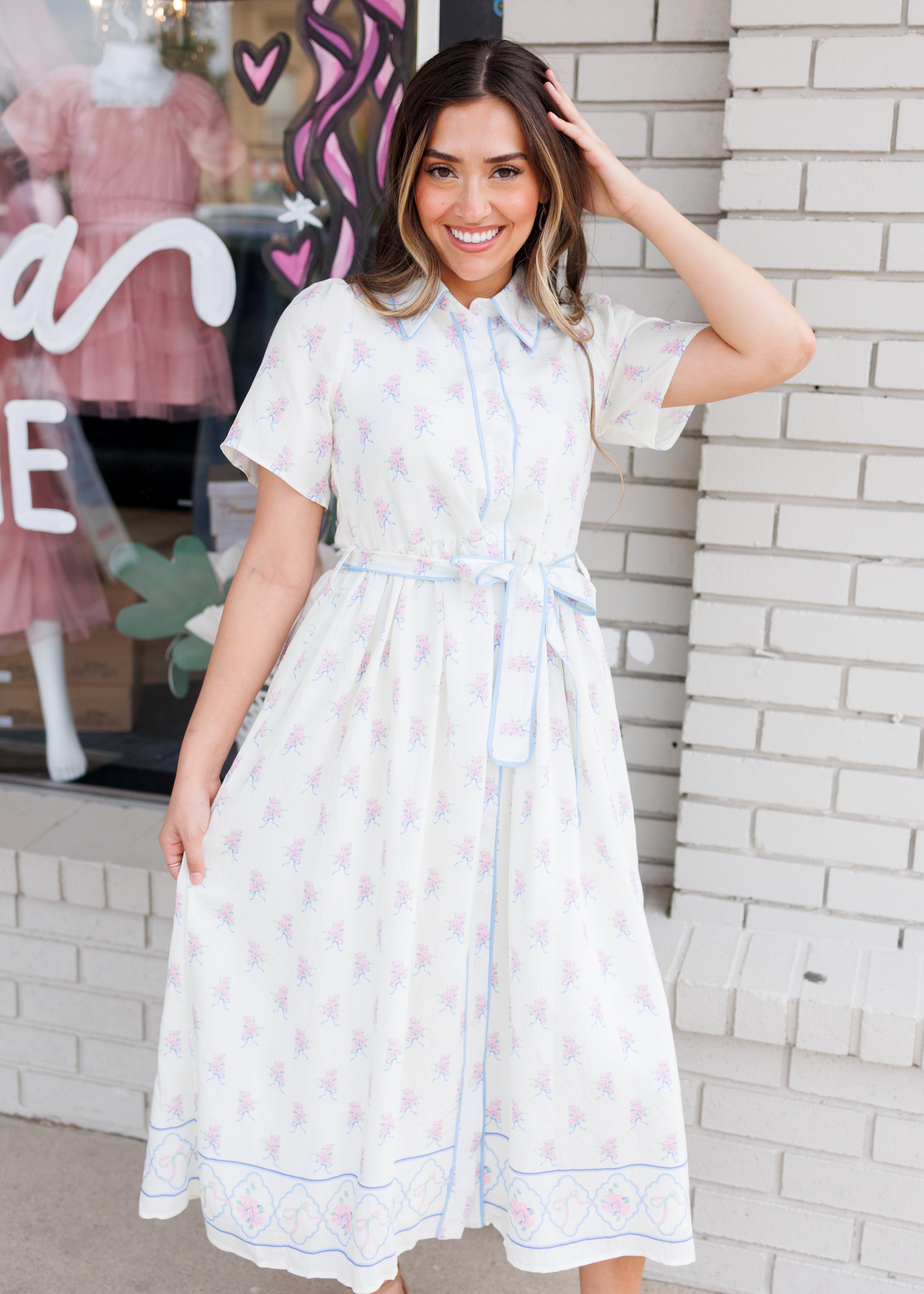 Clara Ivory Pink Floral Dress