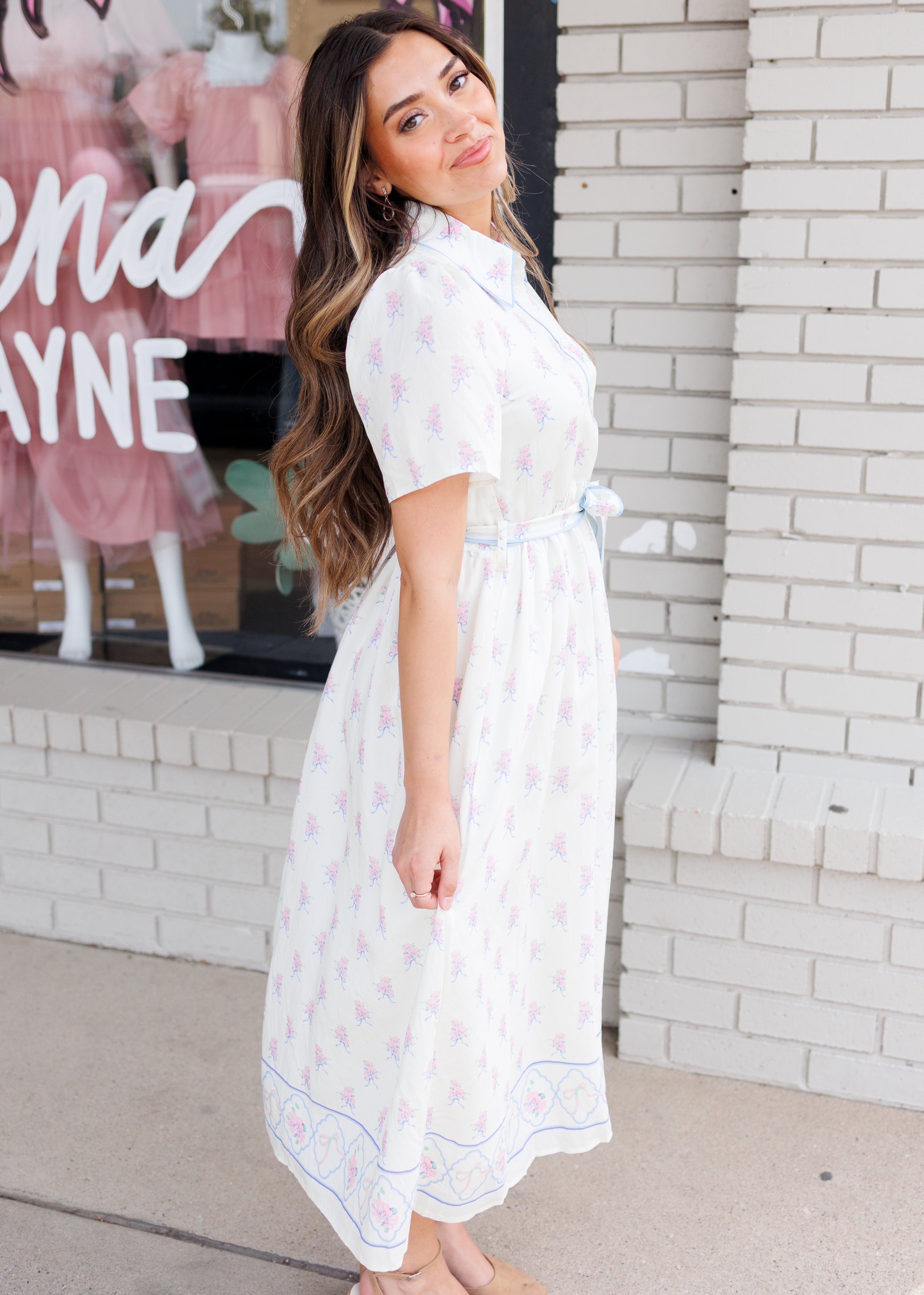 Clara Ivory Pink Floral Dress