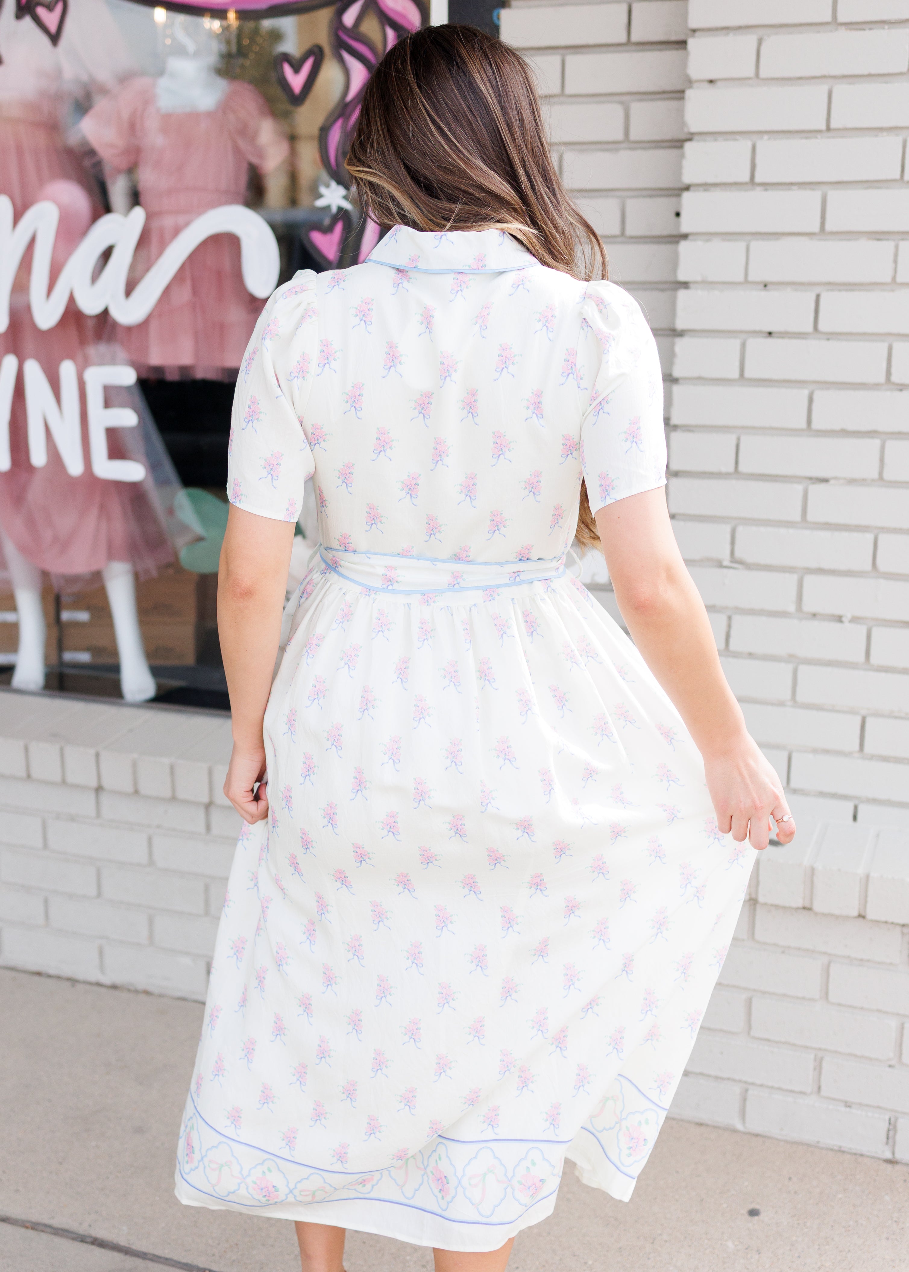 Clara Ivory Pink Floral Dress