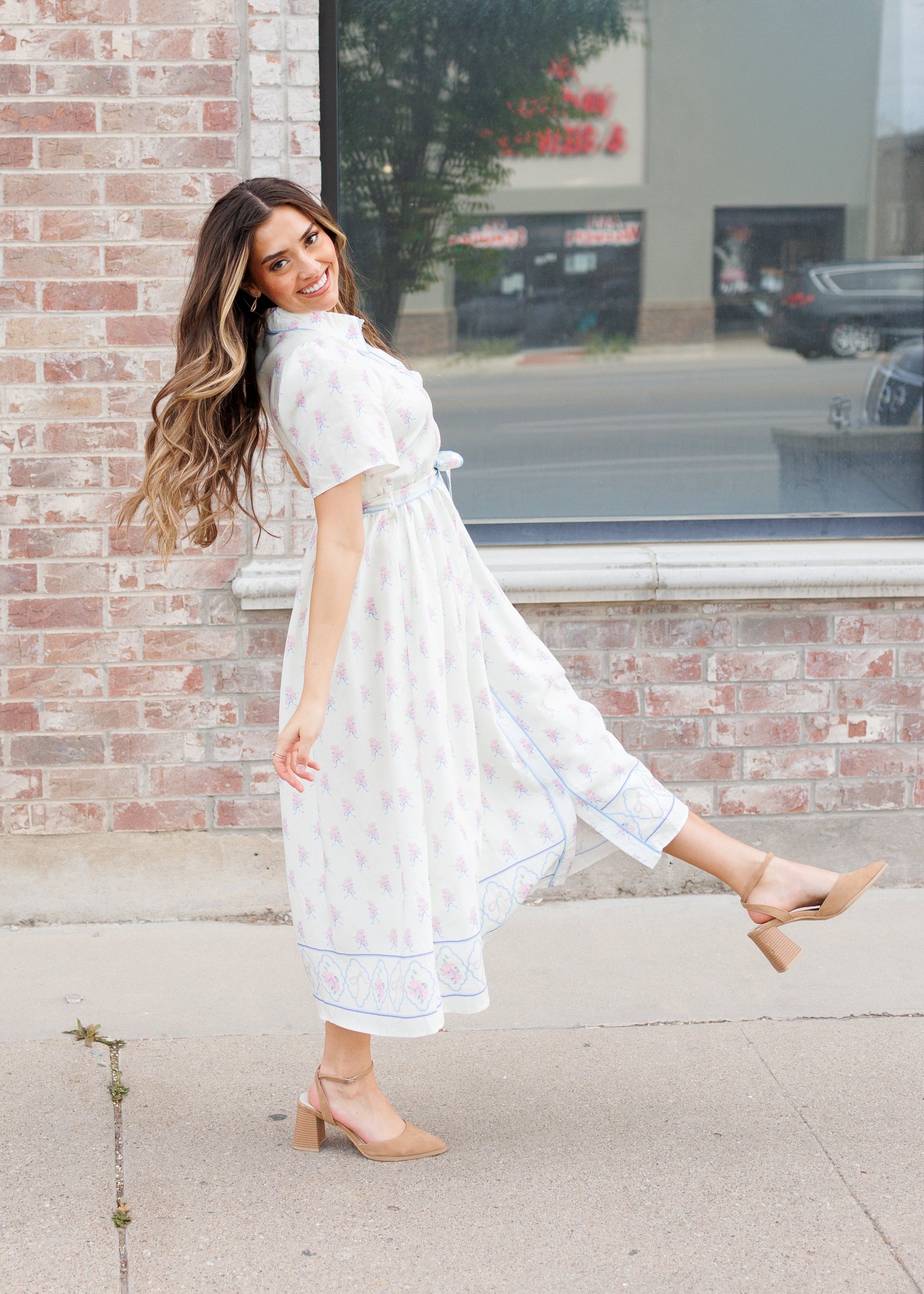 Clara Ivory Pink Floral Dress