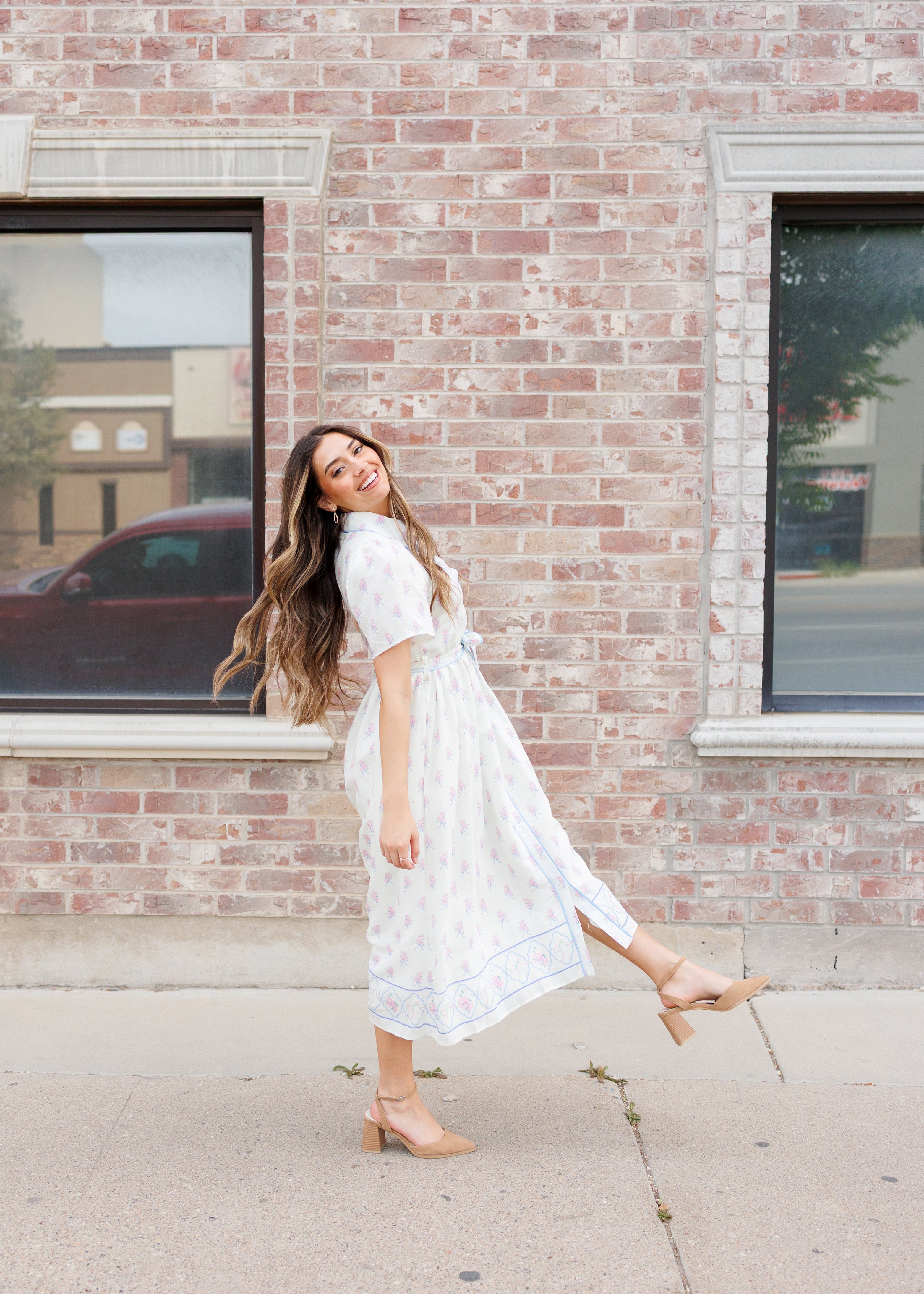 Clara Ivory Pink Floral Dress