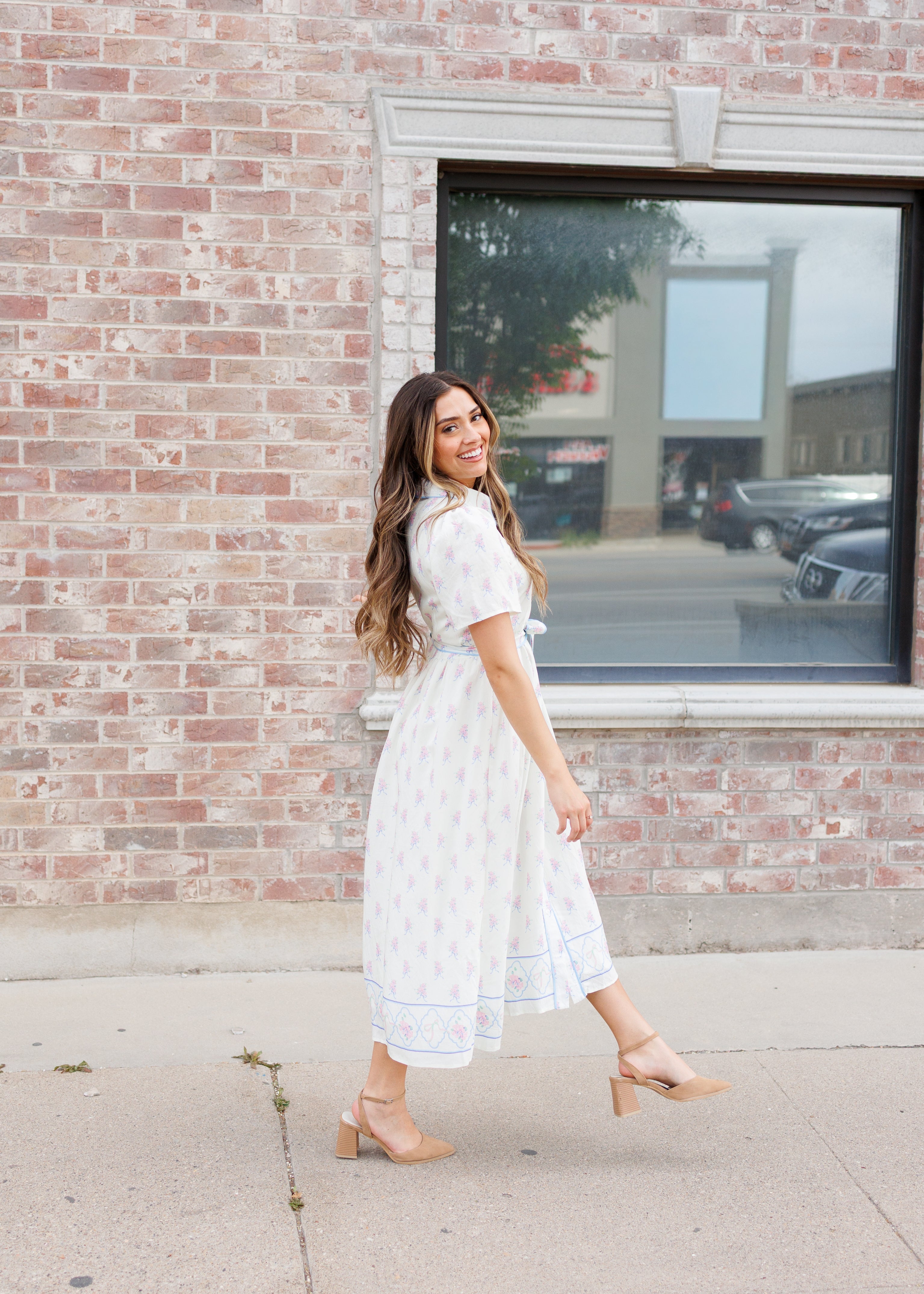 Clara Ivory Pink Floral Dress
