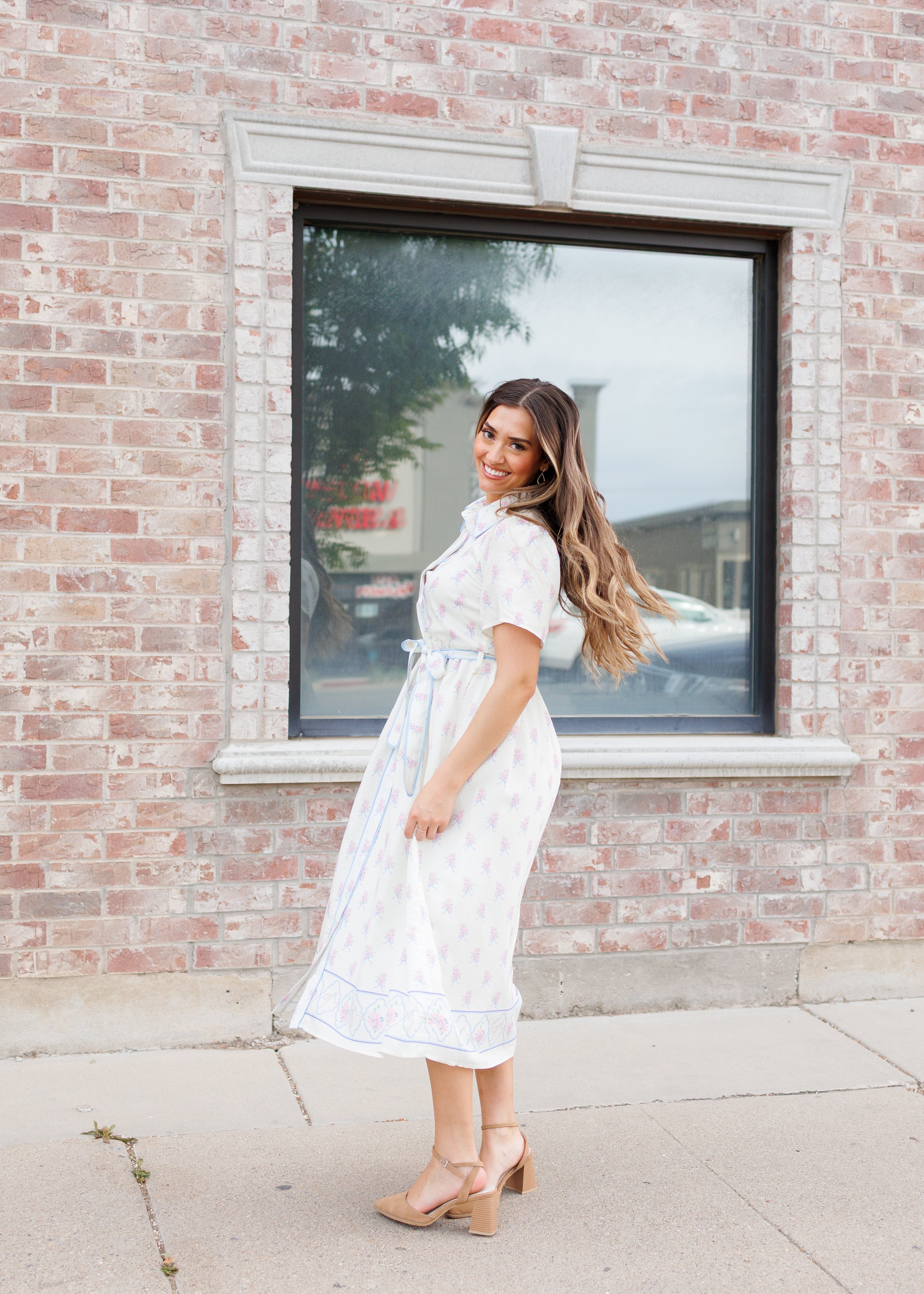 Clara Ivory Pink Floral Dress