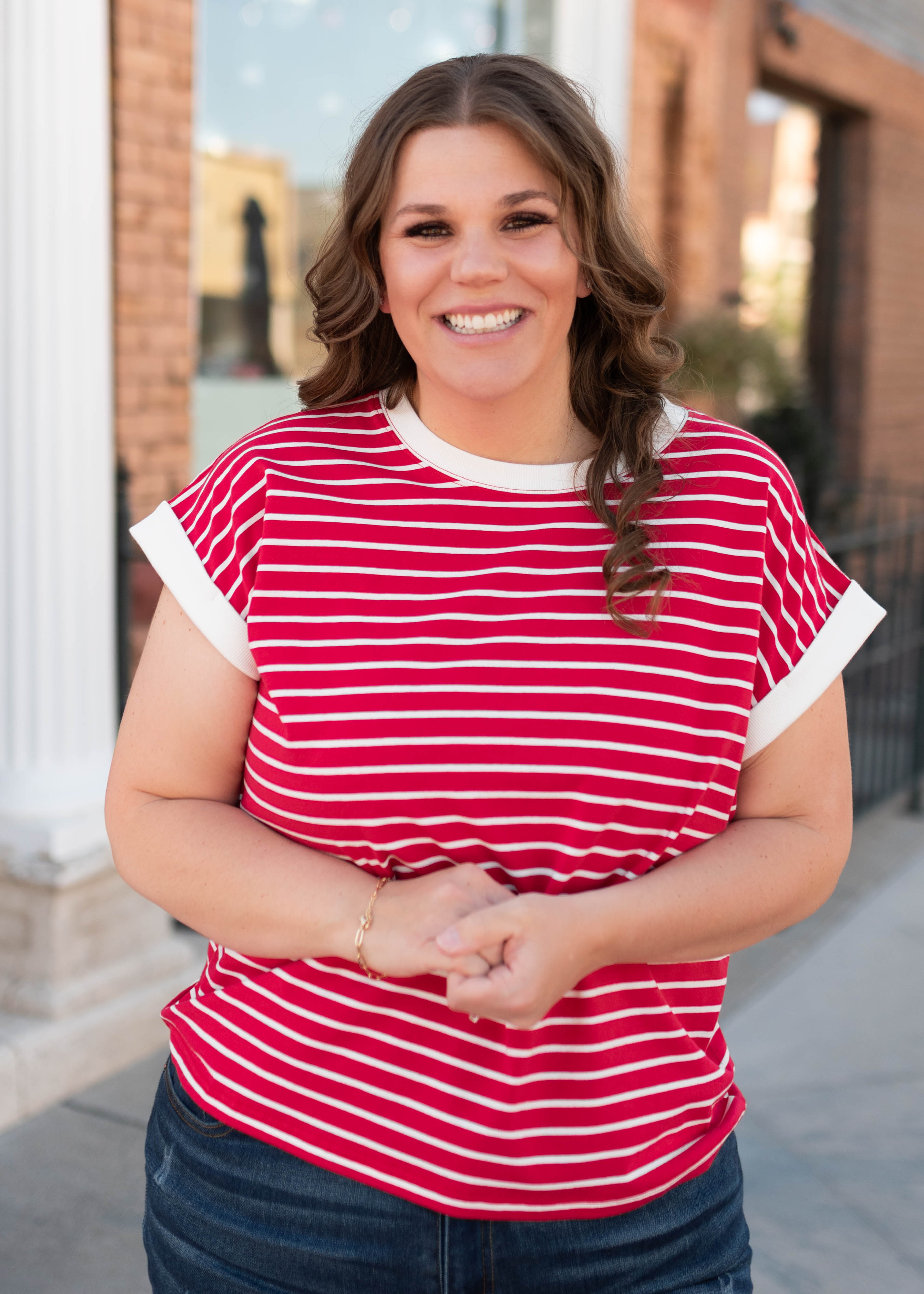 Clare Red Striped Cap Sleeve Top