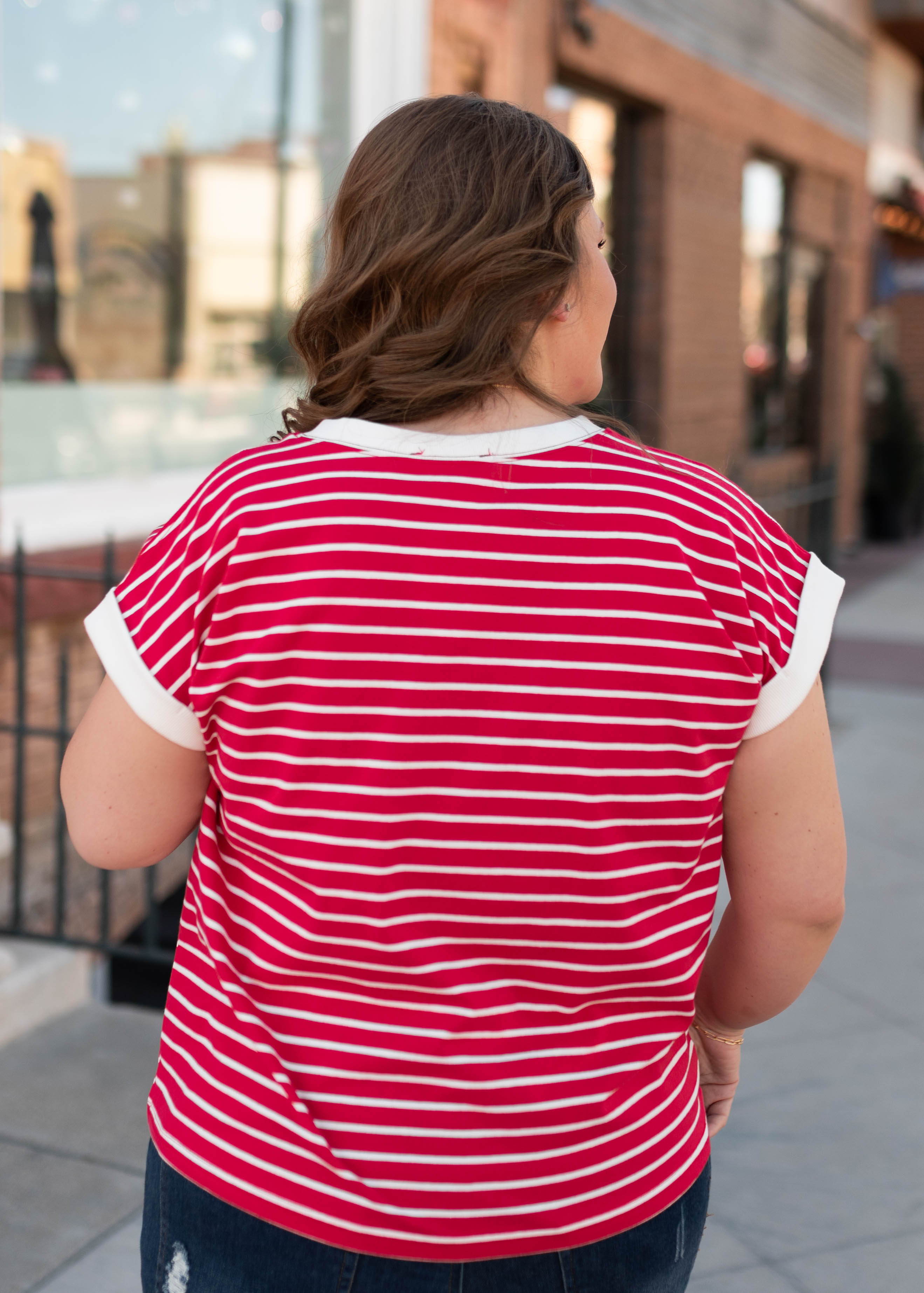 Clare Red Striped Cap Sleeve Top