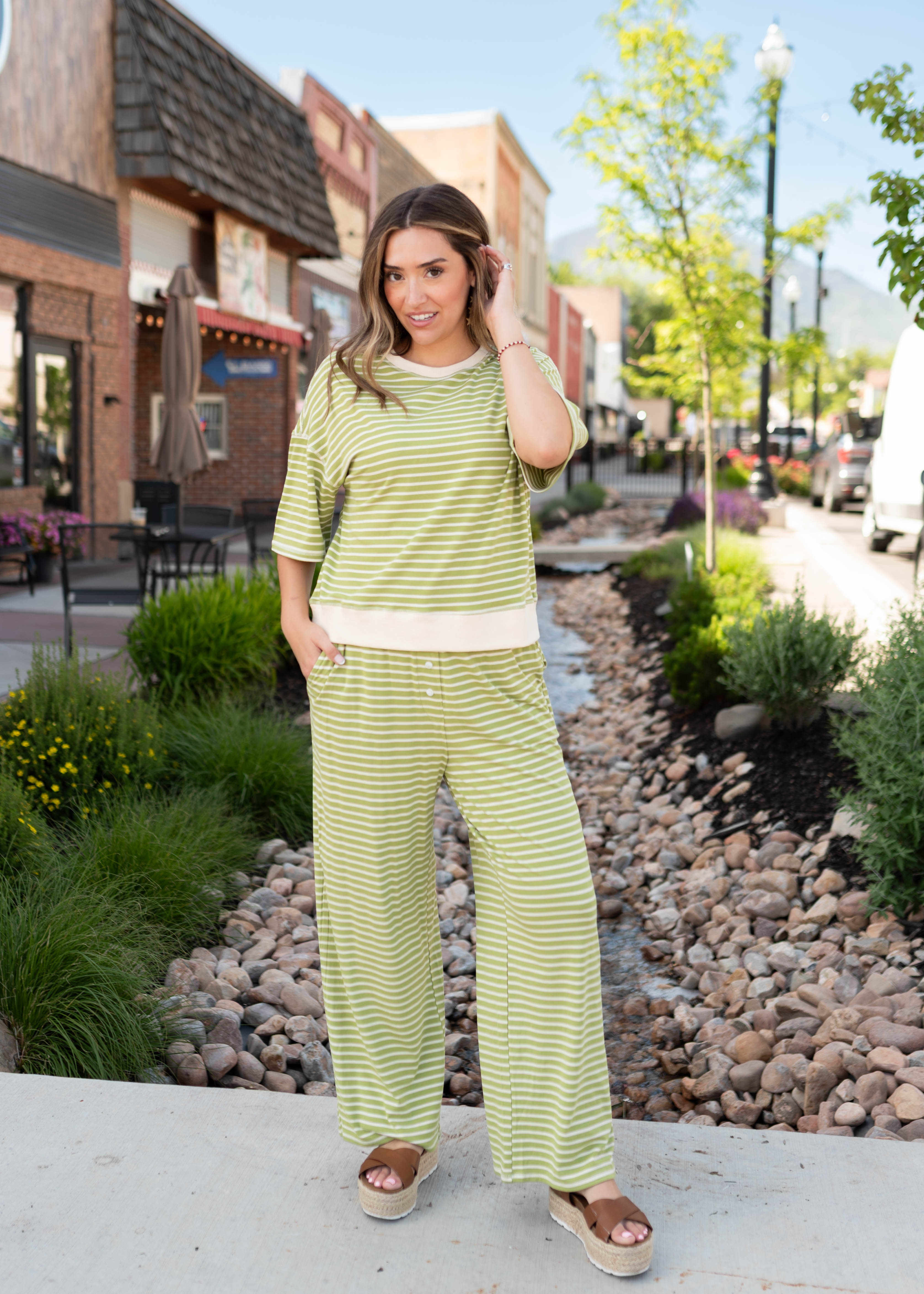 Clarissa Green Striped Top