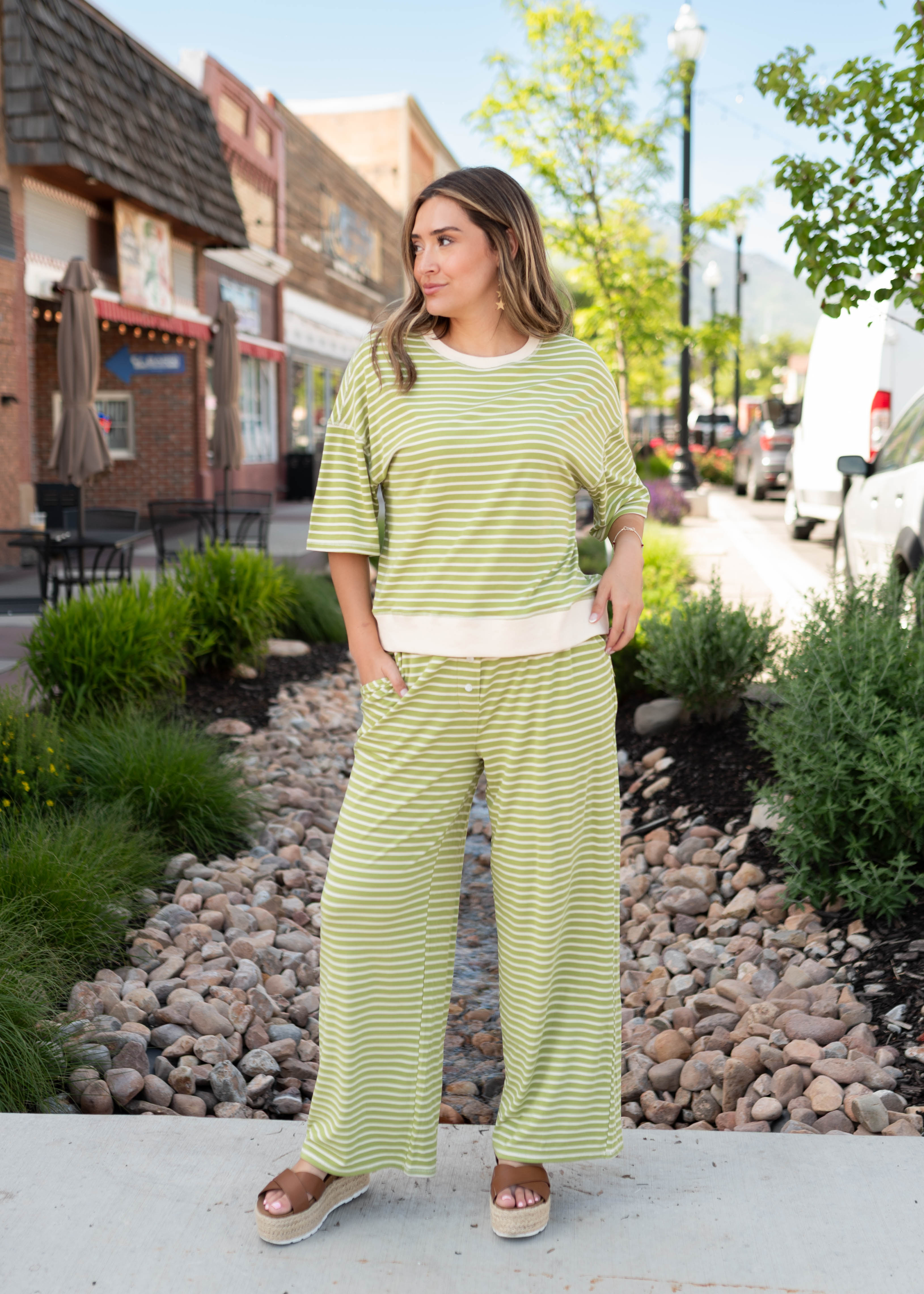 Clarissa Green Striped Top