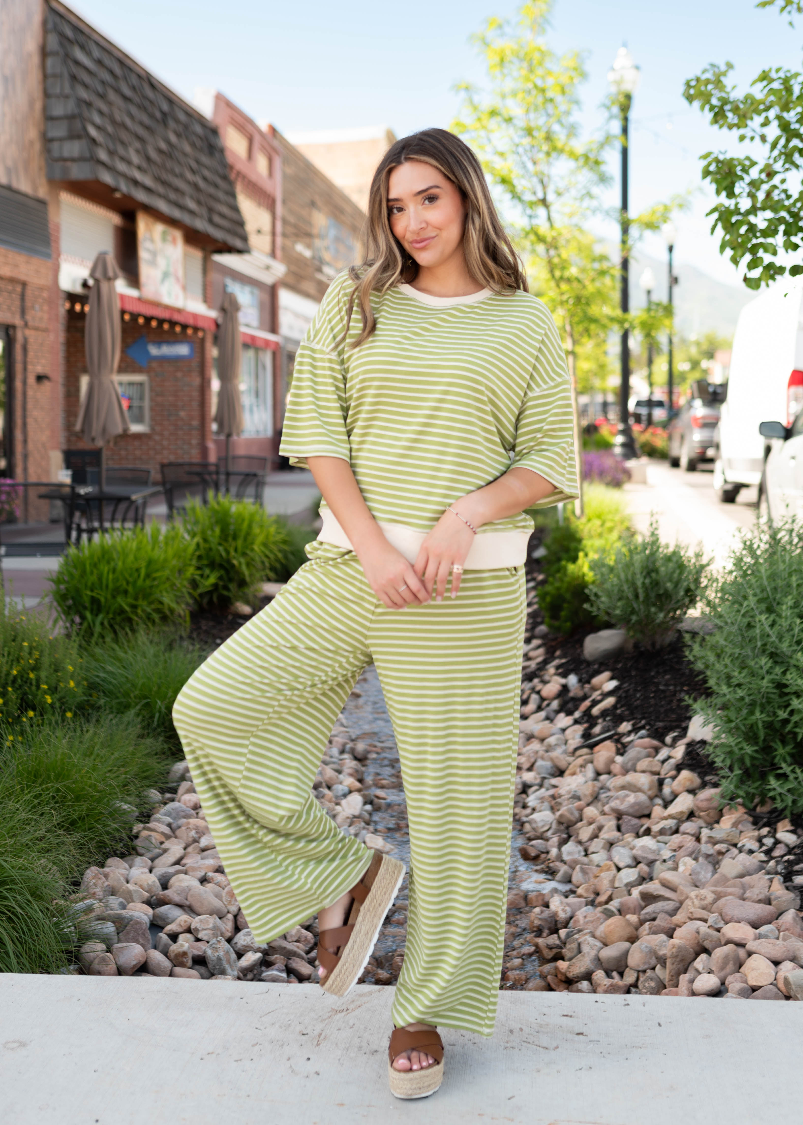 Clarissa Green Striped Top