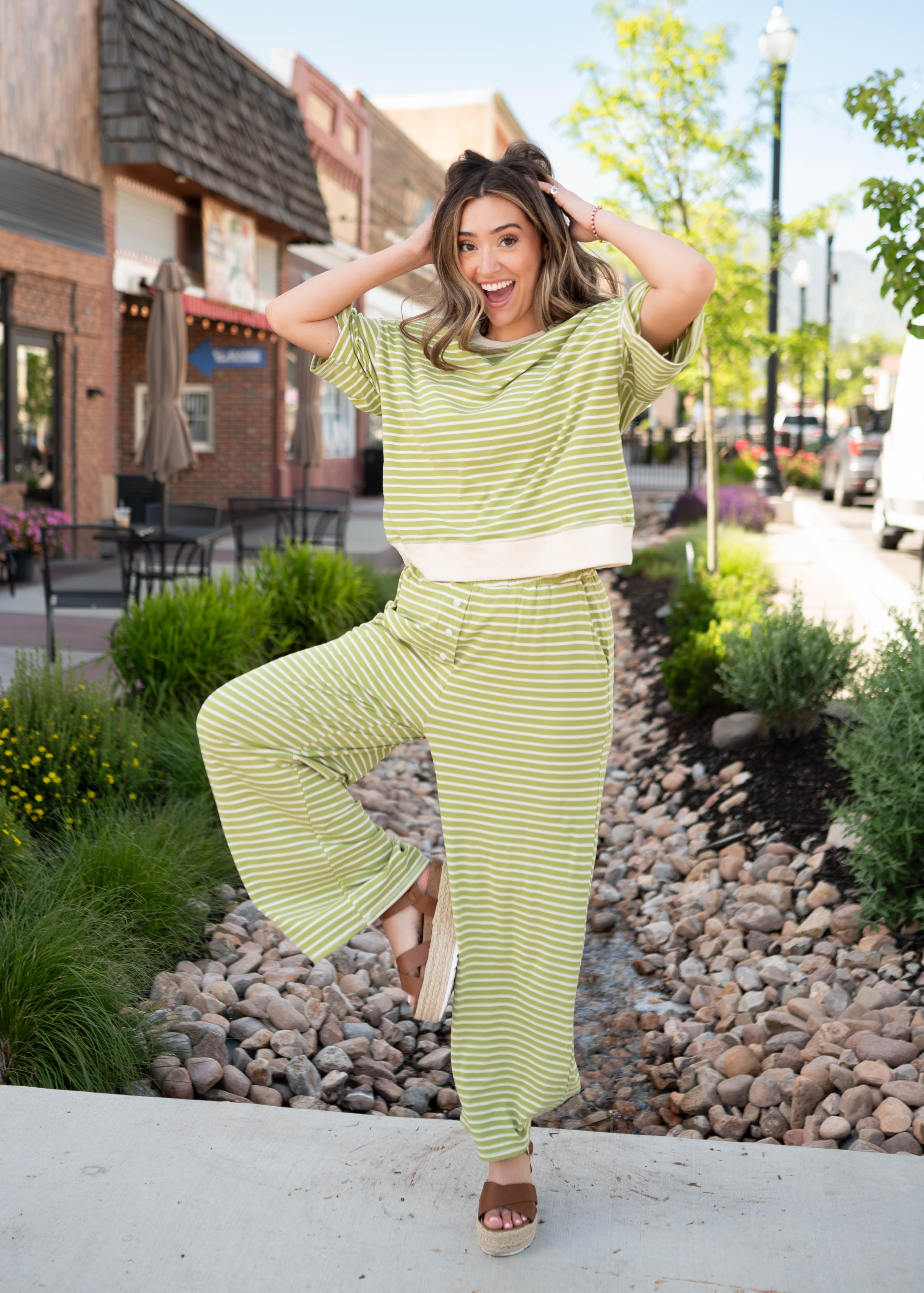 Clarissa Green Striped Top