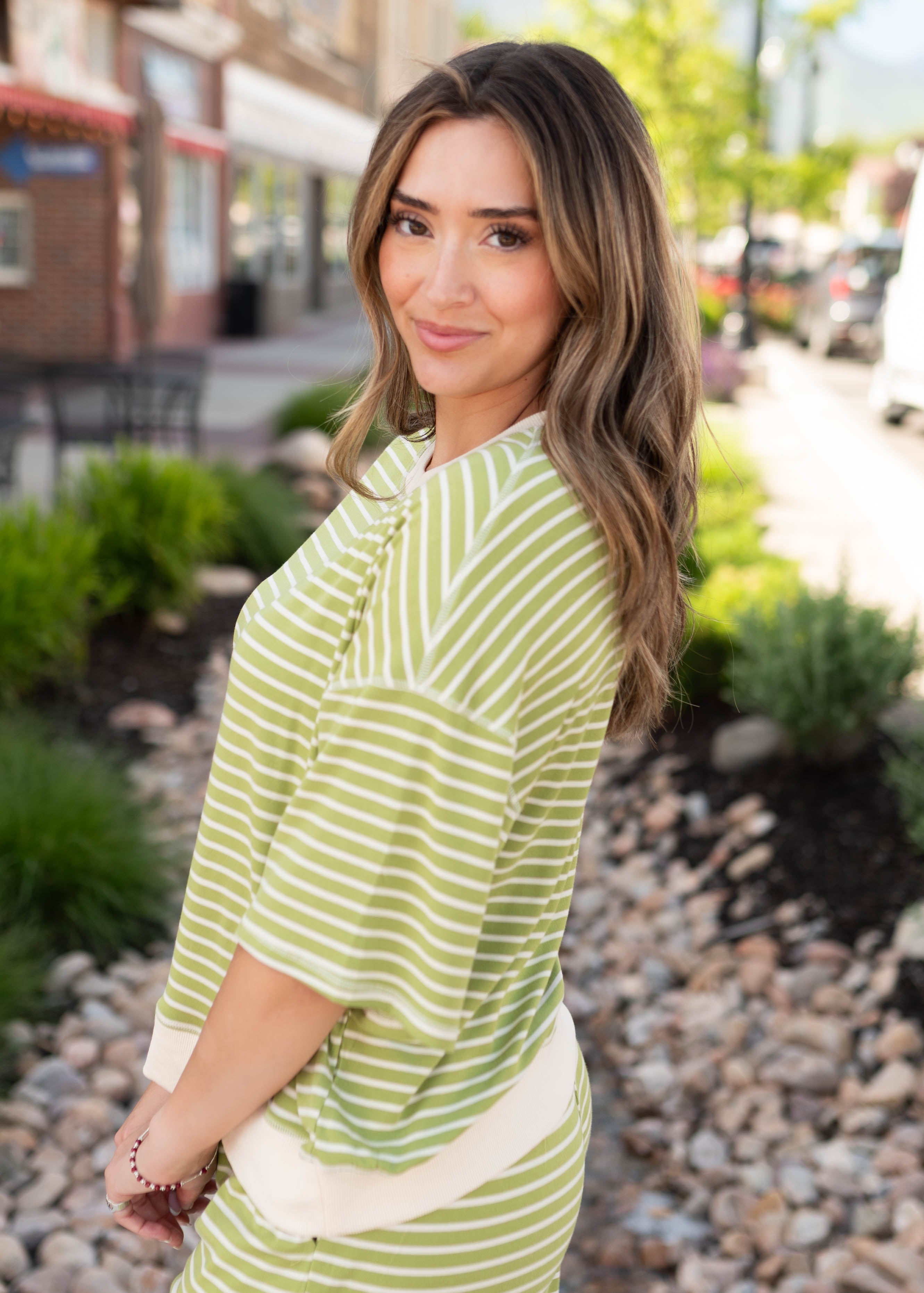 Clarissa Green Striped Top