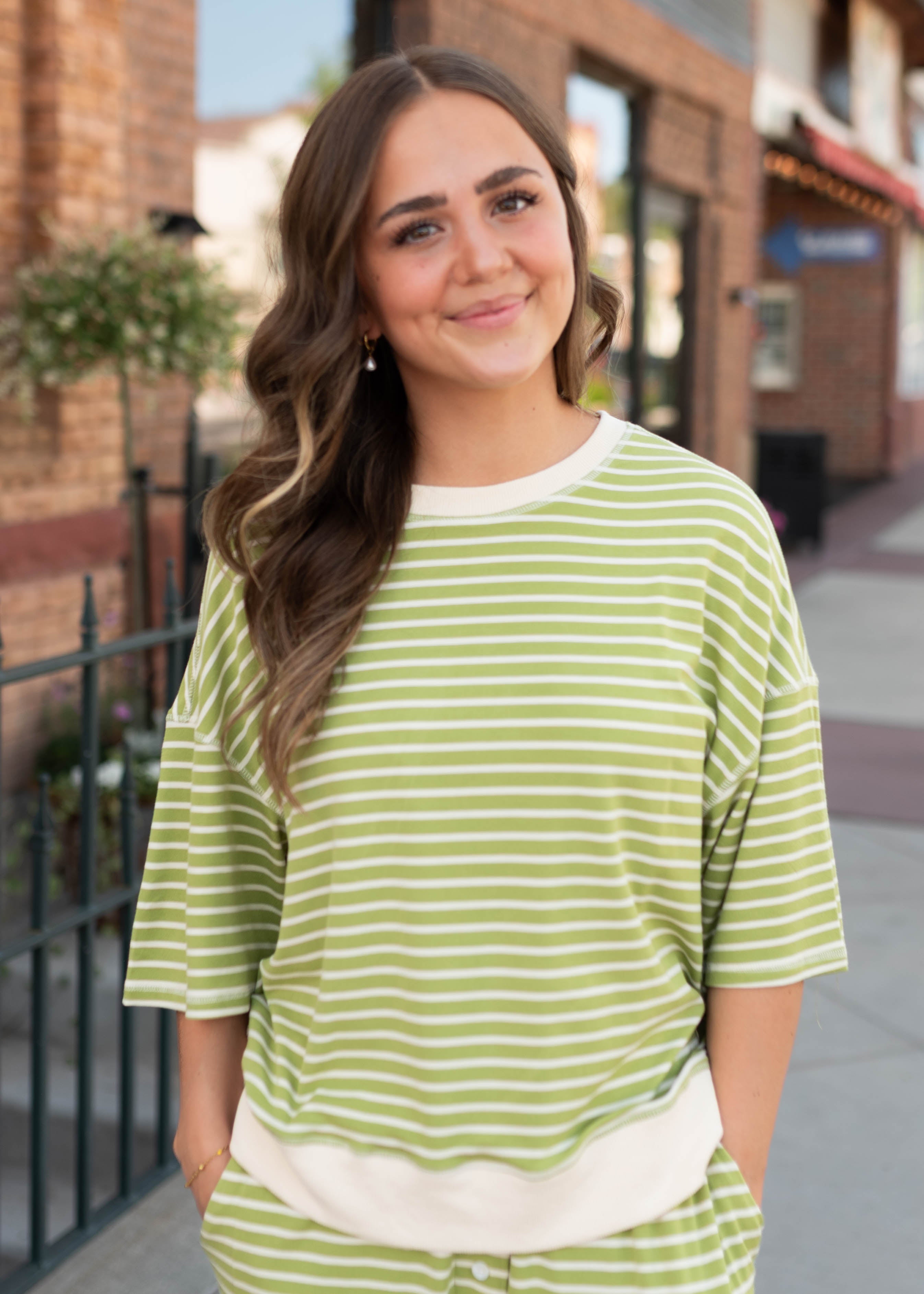 Clarissa Green Striped Top